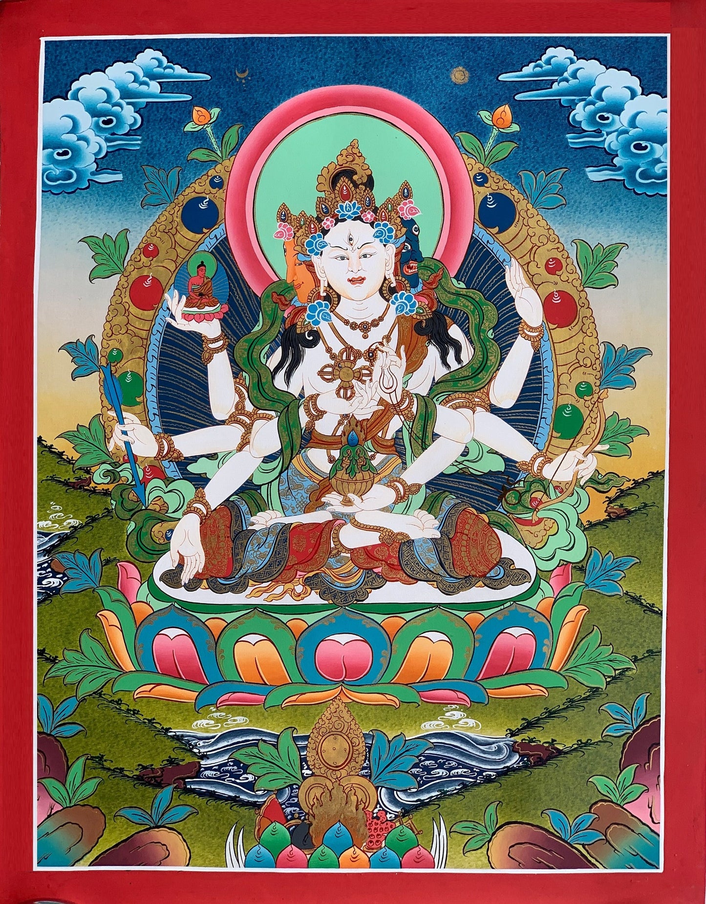 Vasudhara or Vasundhara, High Quality Blessed, Gold Thangka Painting, Original Art  15 x 20 Inch