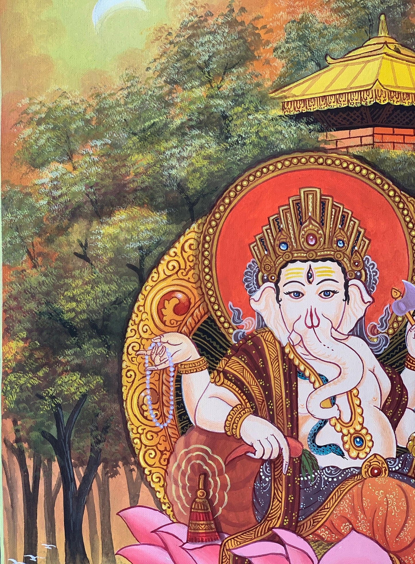 Lord Ganesha, Ganesh, Ganapati, Vinayaka, Hindu God, Master Quality Newari Paubha, Thangka Painting, Original Hand Painting/Art 15 x 20-Inch