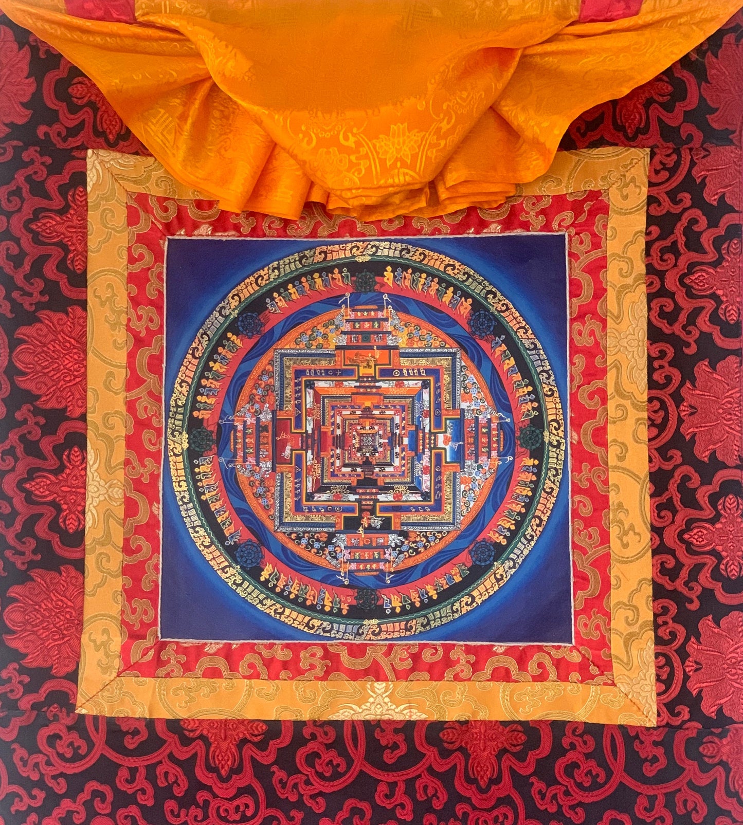 Kalachakra Mandala Wheel of Life High Quality Tibetan Thangka Painting  Original Buddhist Art with Silk Brocade