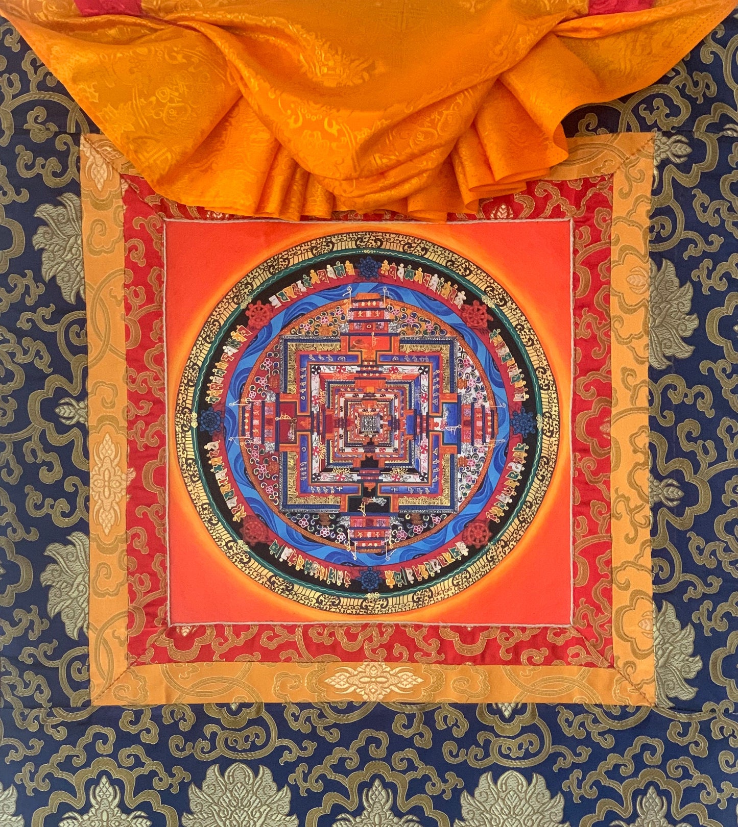 Kalachakra Mandala Wheel of Life High Quality Tibetan Thangka Painting  Original Buddhist Art with Silk Brocade