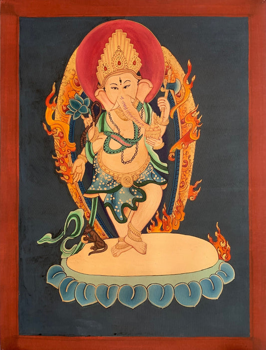 Lord Ganesha, Ganesh, Ganapati, Vinayaka, Newari Pauba, Thangka Painting, Original Art 12 x 17-Inches