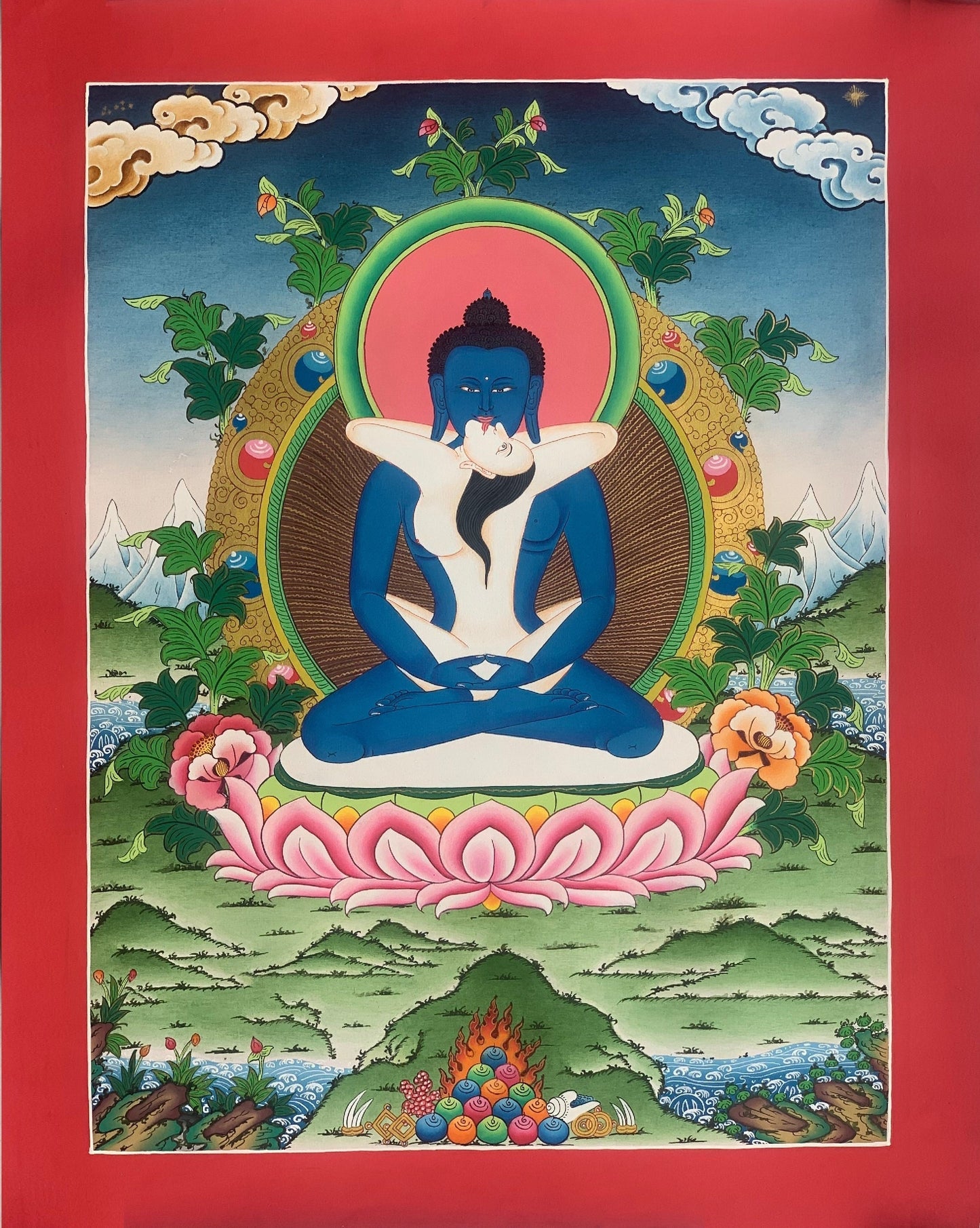 Buddha Shakti, Bodhisattva Samantabhadra , Master Quality, Tibetan Thangka Painting, Original Art 18 x 24 Inch