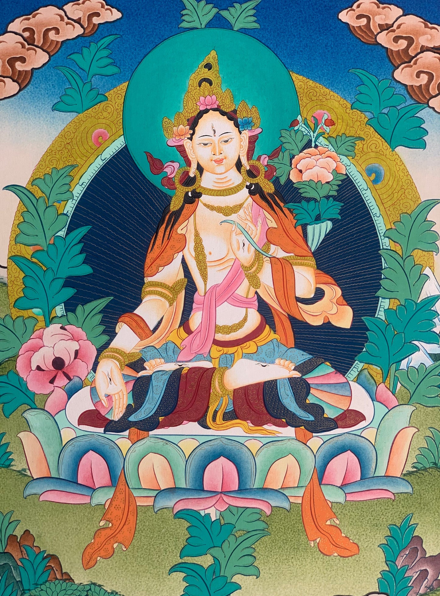 White Tara, Sitatara, Mother Goddess, Master Quality, Thangka Painting, Original Art  15 x 20 Inch