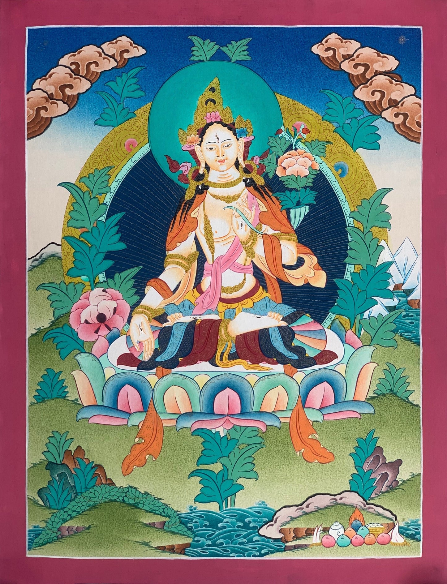 White Tara, Sitatara, Mother Goddess, Master Quality, Thangka Painting, Original Art  15 x 20 Inch