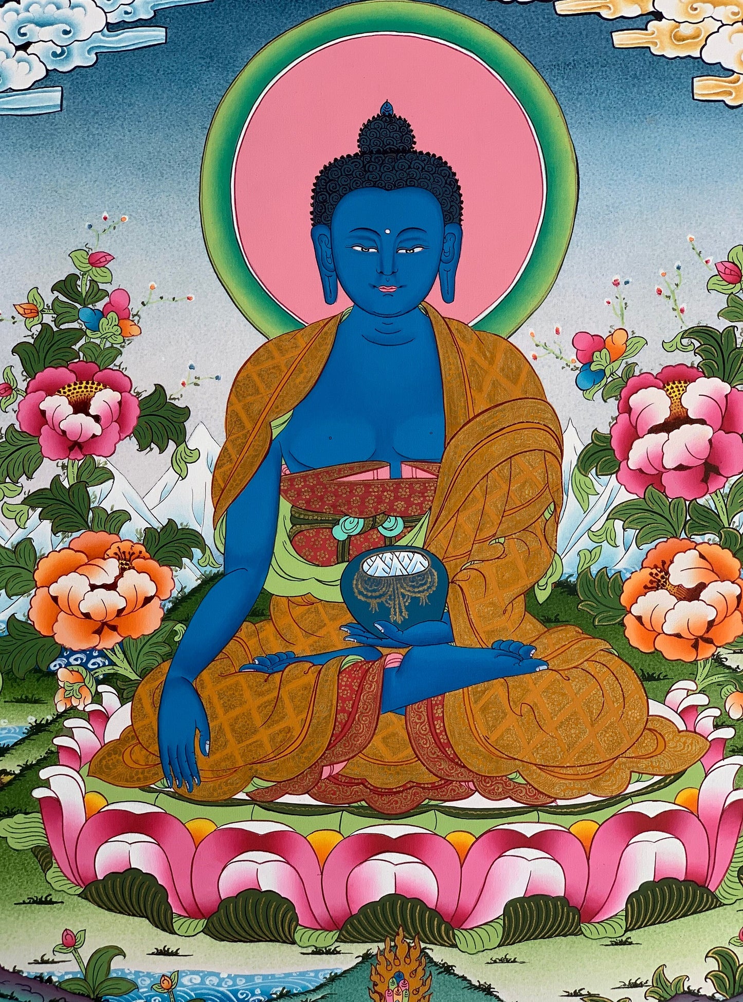 Medicine Buddha, Bhaisajyaguru, Master Quality Thangka Painting, Original Art  18 x 24- Inch