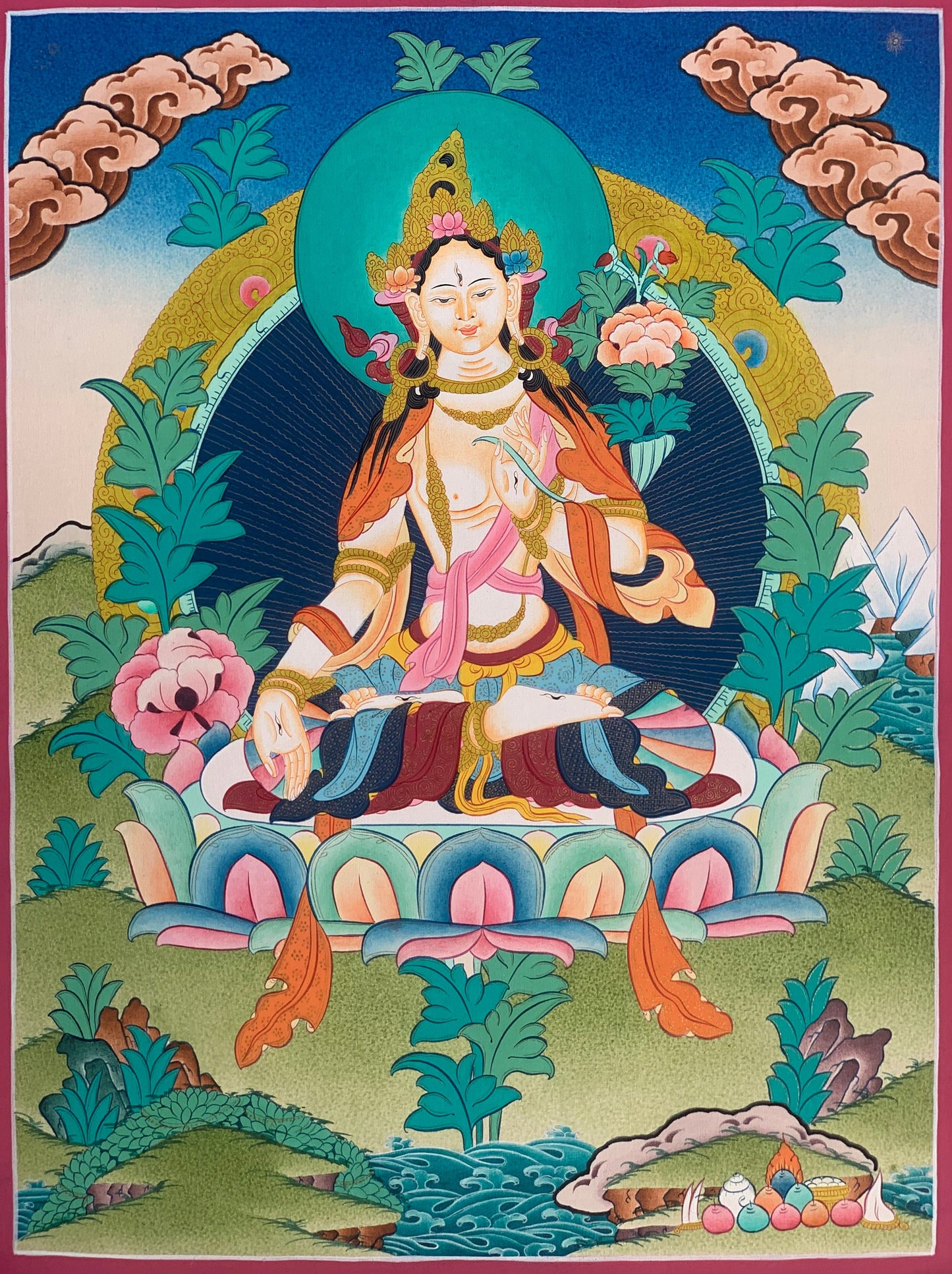 White Tara, Sitatara, Mother Goddess, Master Quality, Thangka Painting, Original Art  15 x 20 Inch