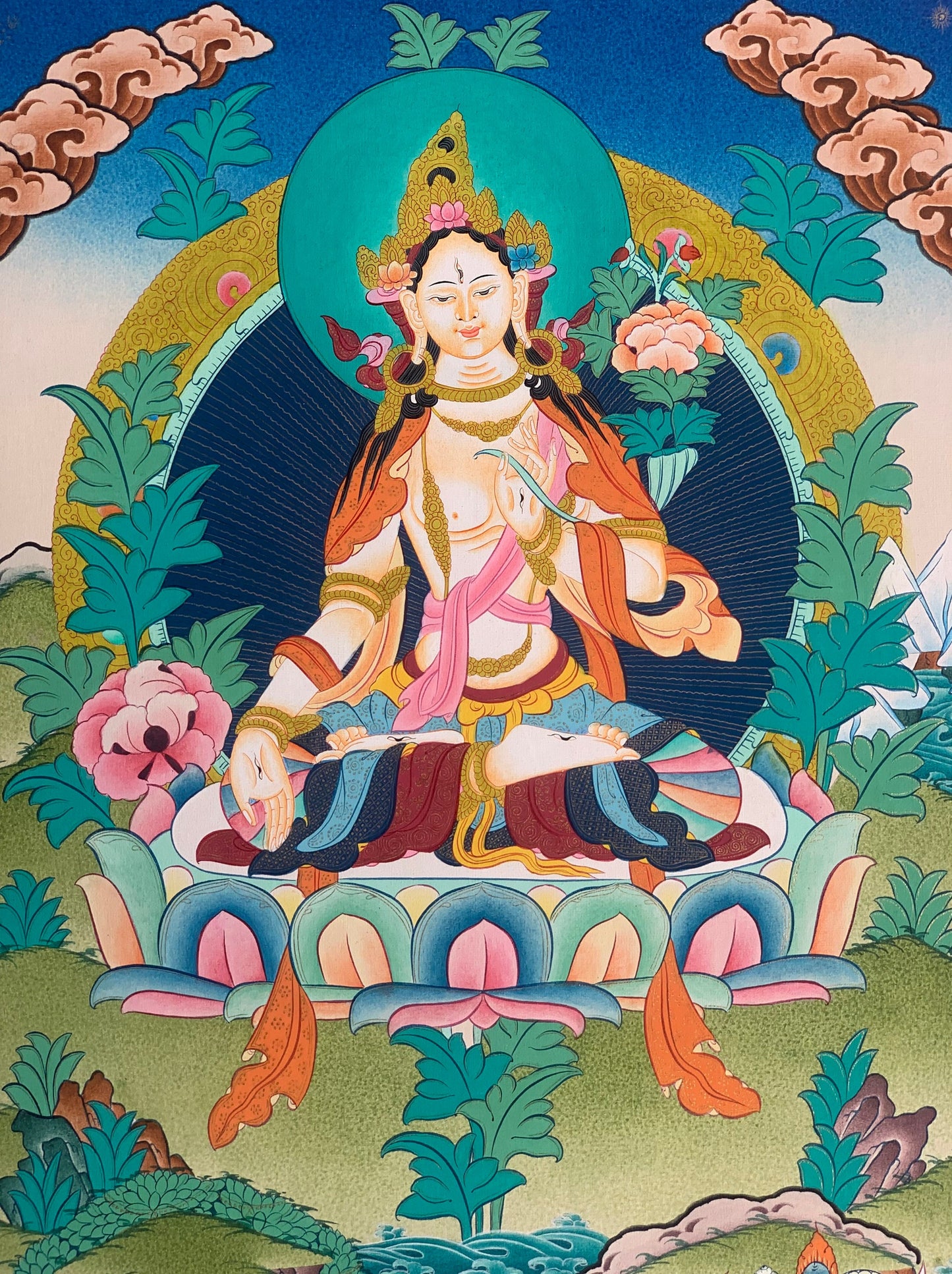 White Tara, Sitatara, Mother Goddess, Master Quality, Thangka Painting, Original Art  15 x 20 Inch