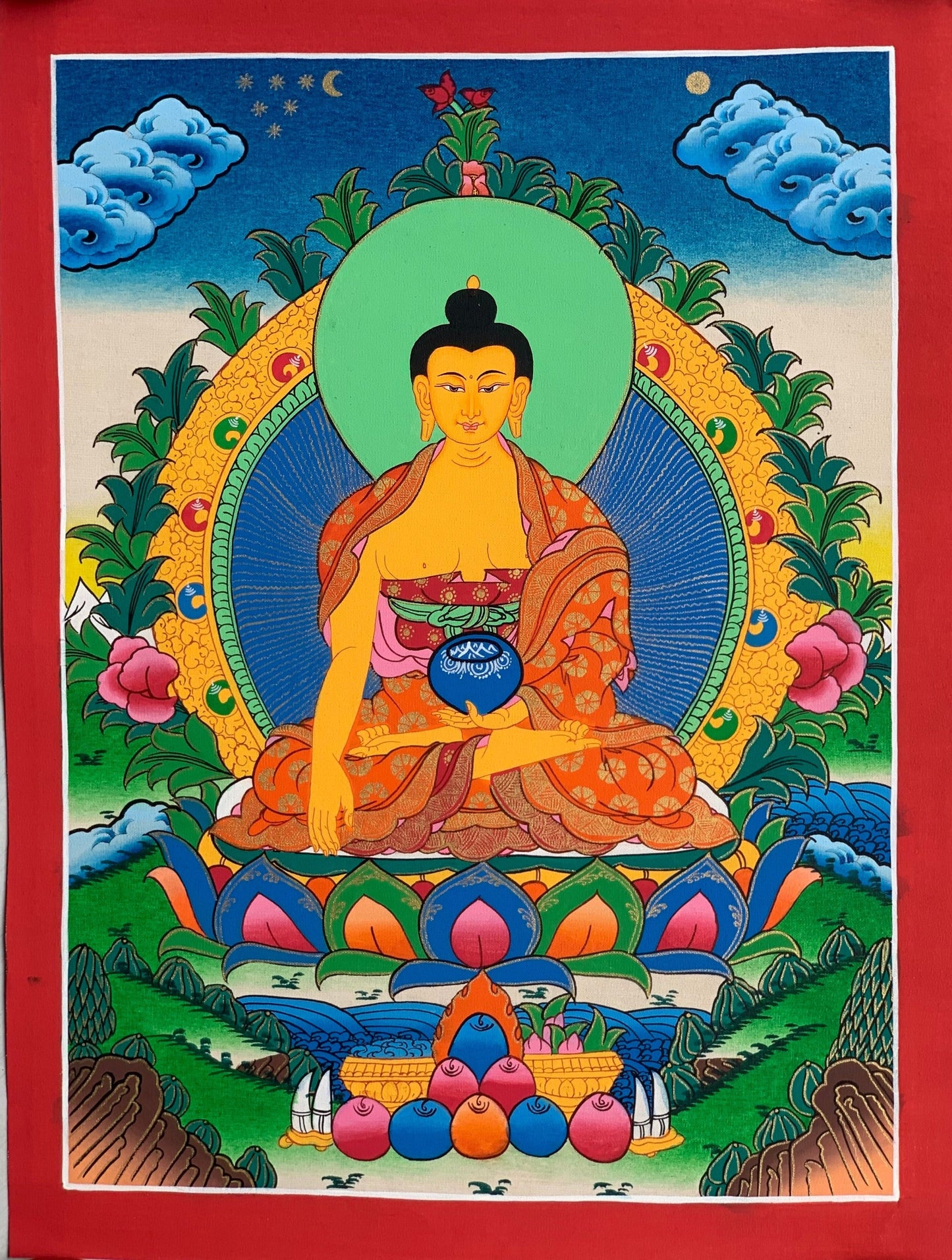 Shakyamuni, Siddhartha, Gautama, Buddha, Tibetan Thangka Painting, Original Art 11x15-Inches