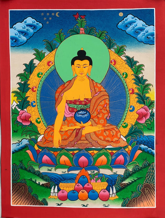 Shakyamuni, Siddhartha, Gautama, Buddha, Tibetan Thangka Painting, Original Art 11x15-Inches