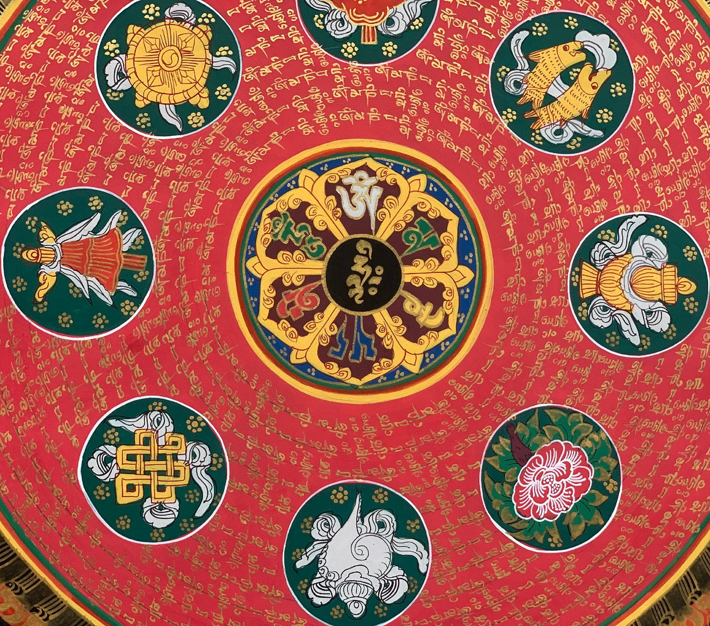 Lotus Mantra Mandala, Wheel of Life,  Thangka Painting, Original Art, 20 x 20-Inch