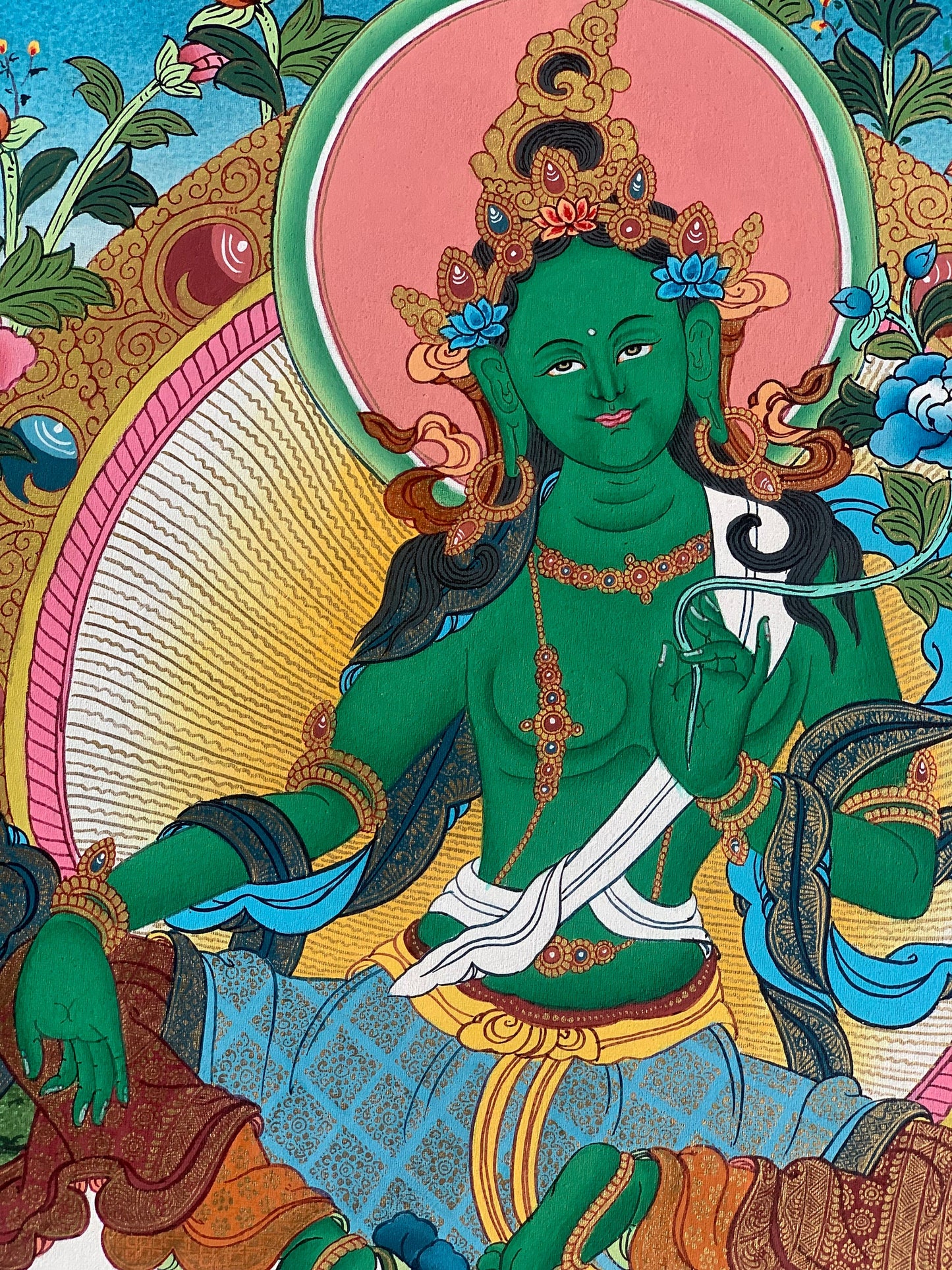 Green Tara, Shyamatara,  Mother Goddess, Master Quality, Thangka Painting, Original, Hand- painted,  Buddhist Healing and Meditation Art