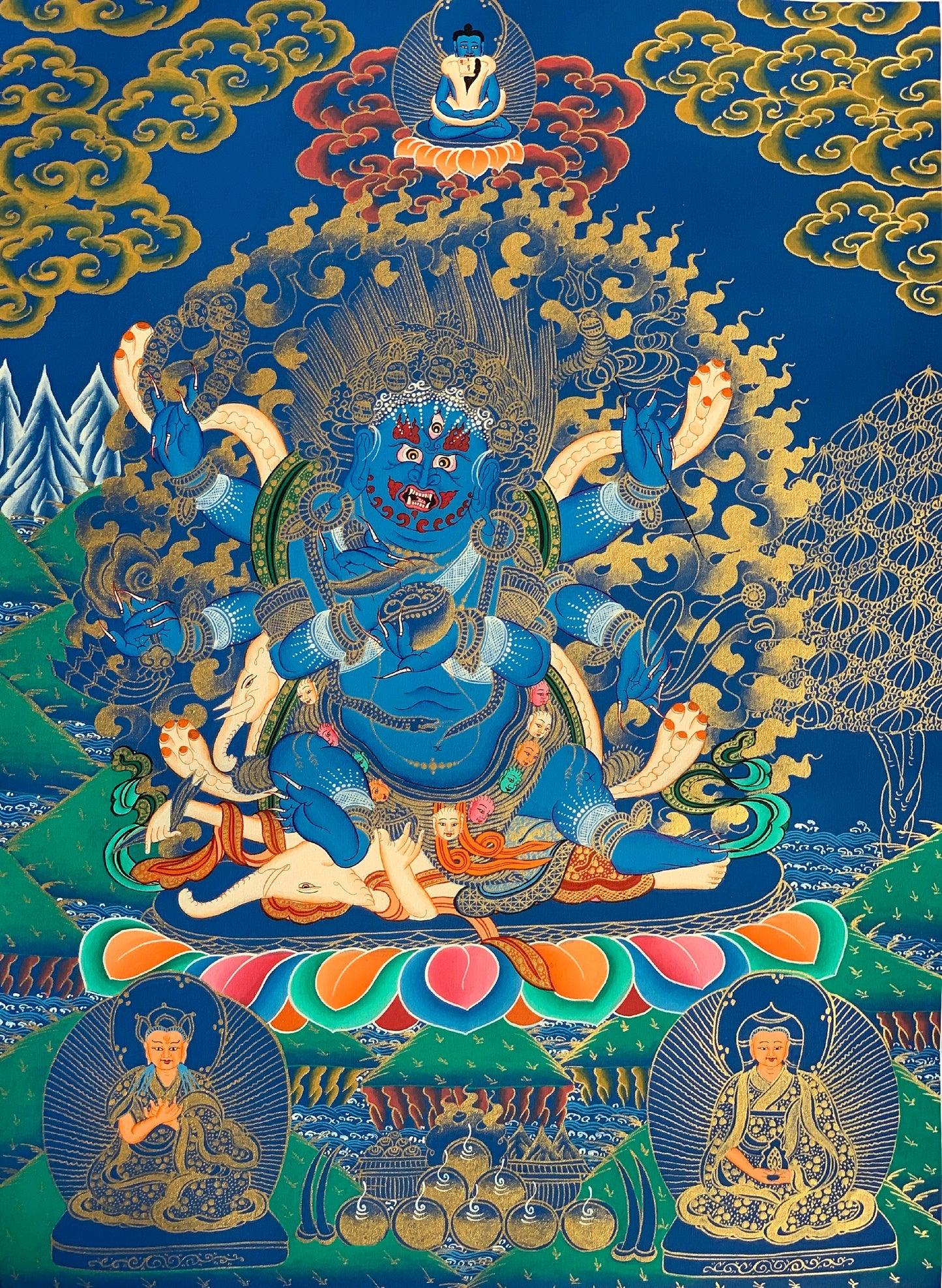 6-Armed,  Mahakala, Kalabhairava, Master Quality Thangka Painting, Original Art  18 x 24 -Inches