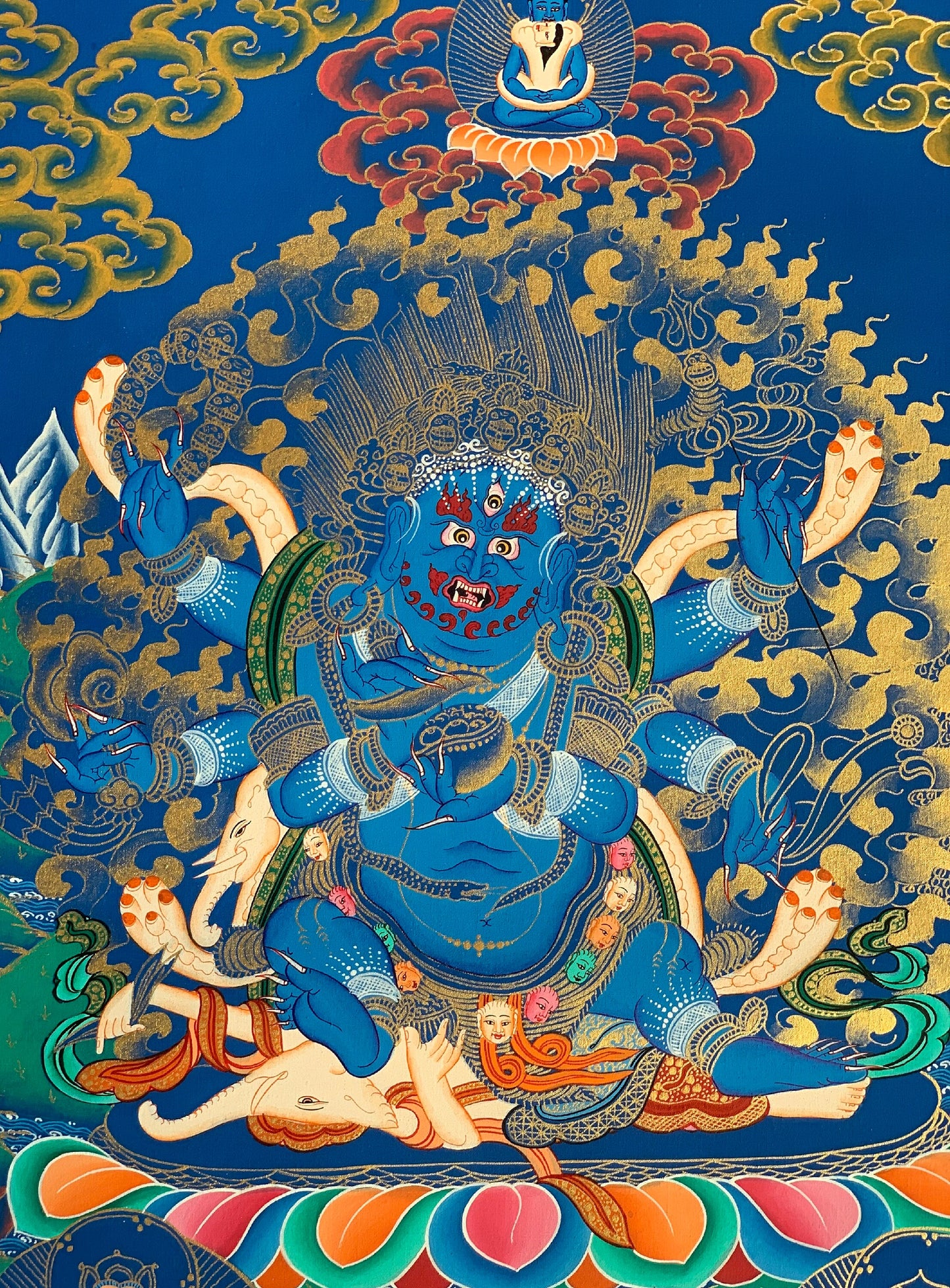 6-Armed,  Mahakala, Kalabhairava, Master Quality Thangka Painting, Original Art  18 x 24 -Inches