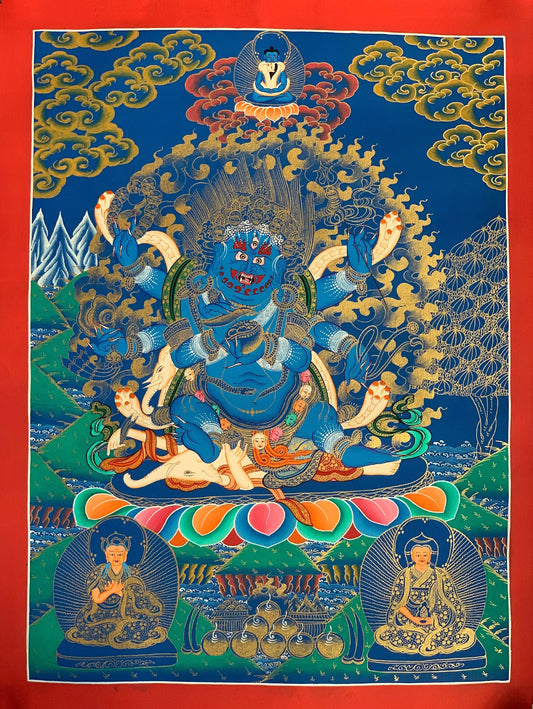 6-Armed,  Mahakala, Kalabhairava, Master Quality Thangka Painting, Original Art  18 x 24 -Inches