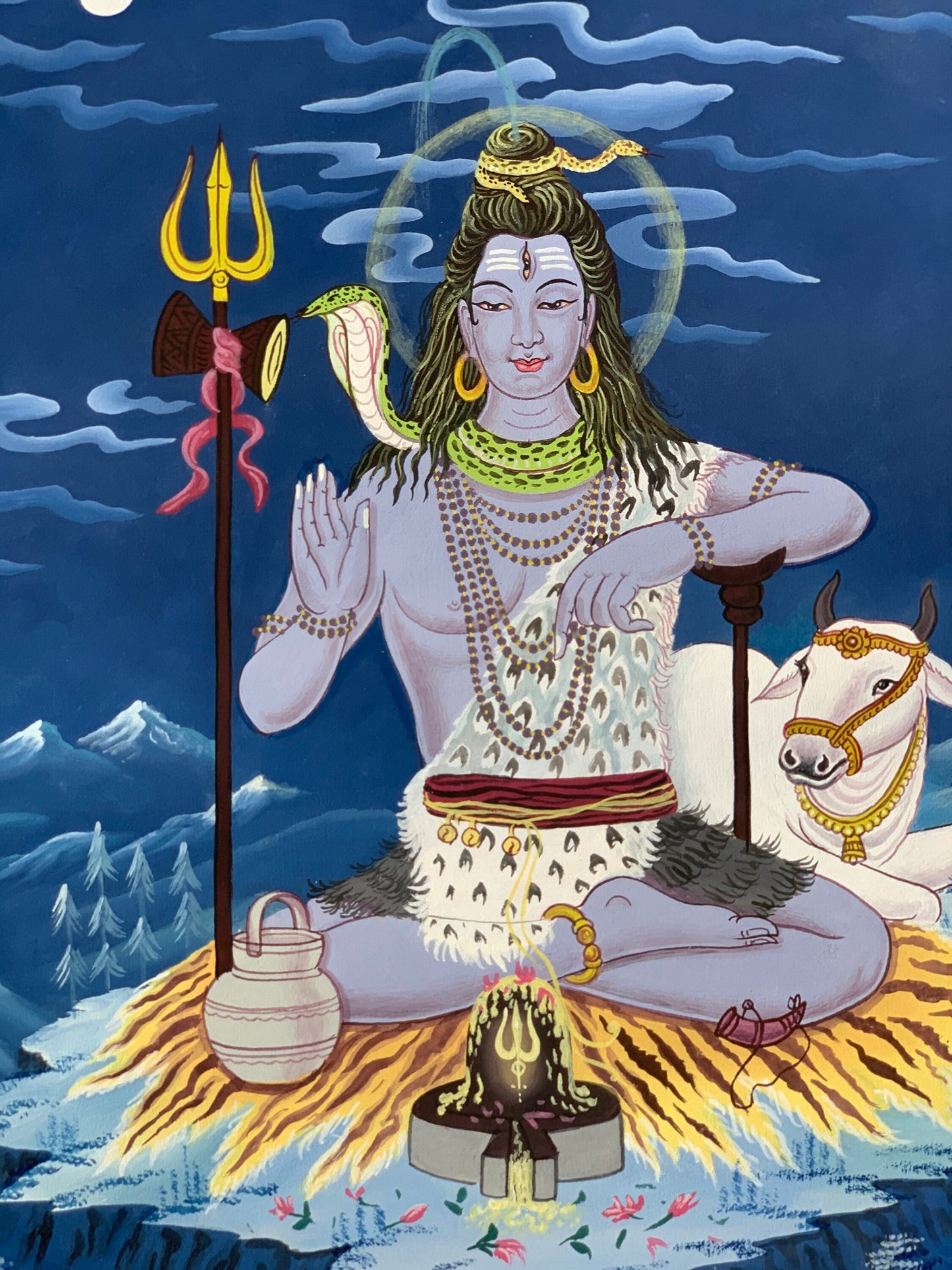 Lord Shiva/ Mahadeva/ Shankar God of the Gods Newari Paubha/ Pauva Thangka Painting Original Art