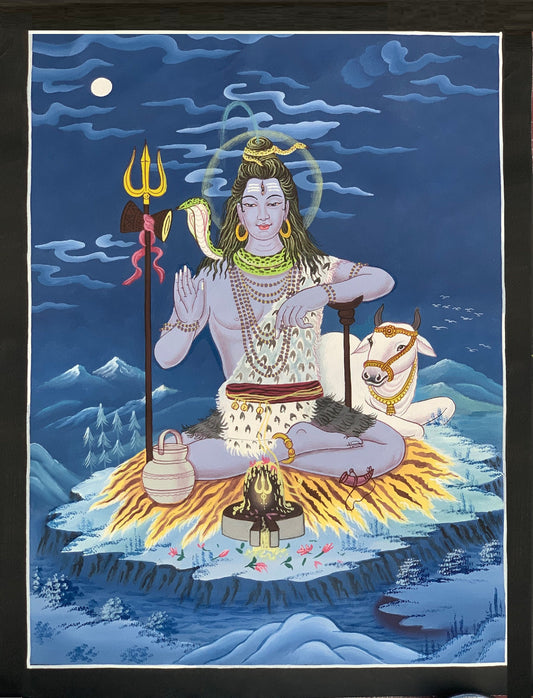 Lord Shiva/ Mahadeva/ Shankar God of the Gods Newari Paubha/ Pauva Thangka Painting Original Art