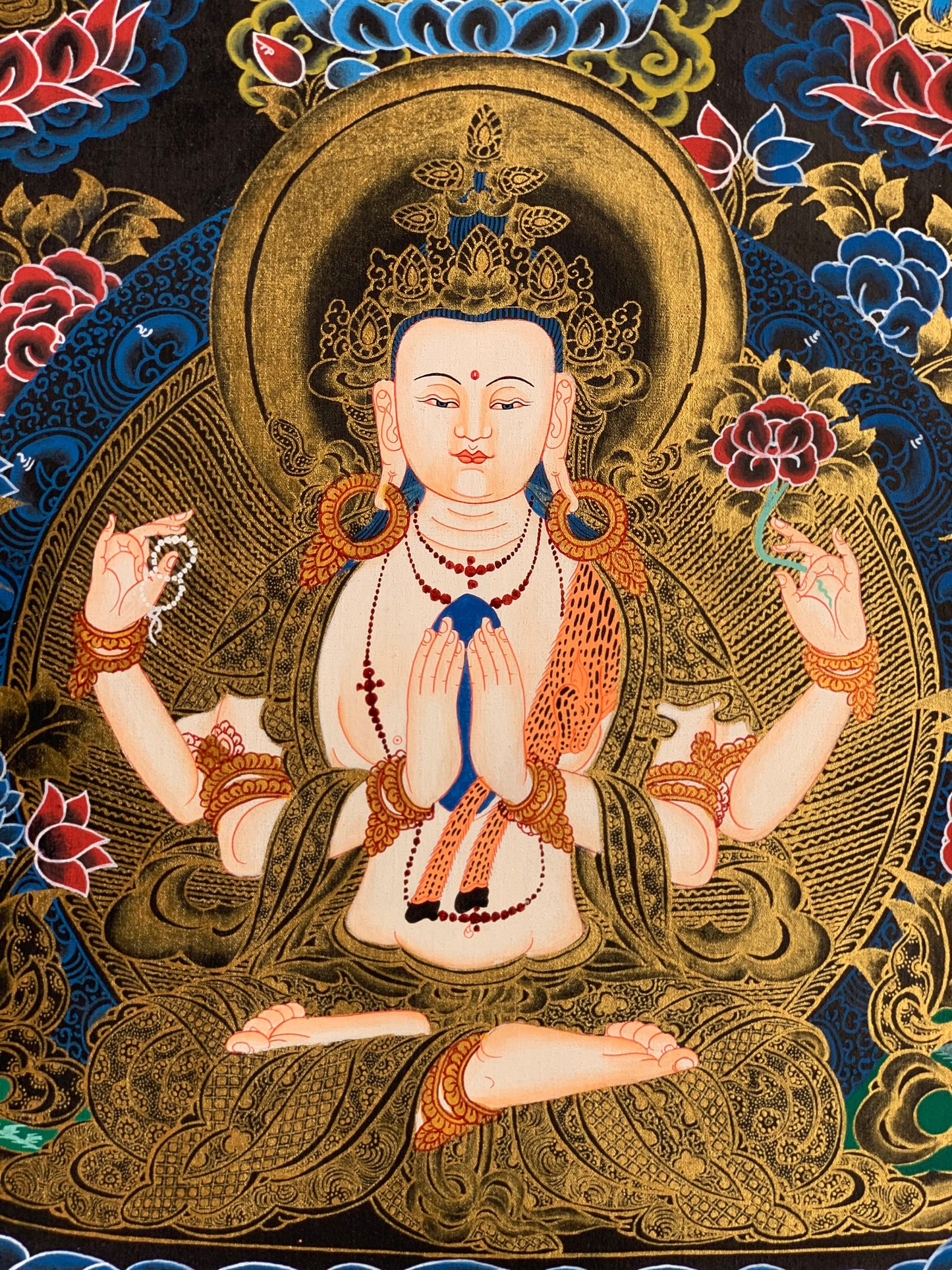 Chyangresi, Chenrezig, Avalokiteshvara, Bodhisattva, Thangka Painting, Original, Hand Painting 18 x 24 Inch