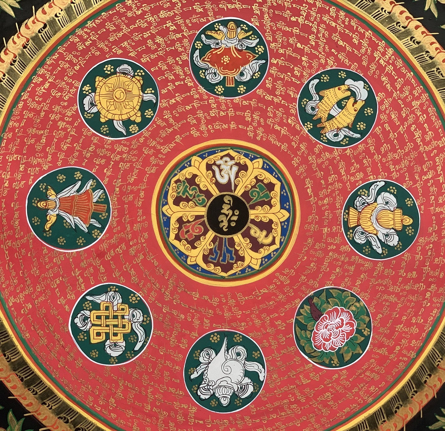 Lotus Mantra Mandala, Wheel of Life,  Thangka Painting, Original Art, 20 x 20-Inch