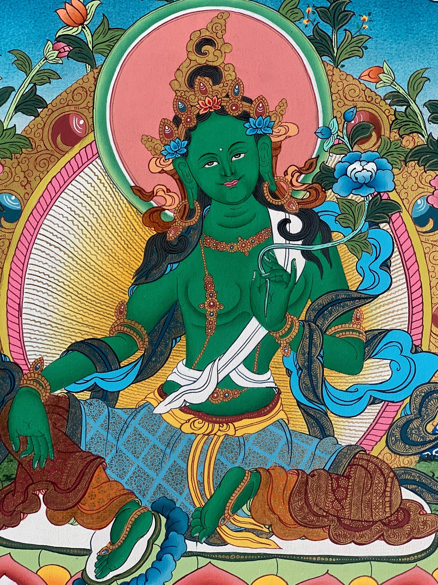 Green Tara, Shyamatara,  Mother Goddess, Master Quality, Thangka Painting, Original, Hand- painted,  Buddhist Healing and Meditation Art