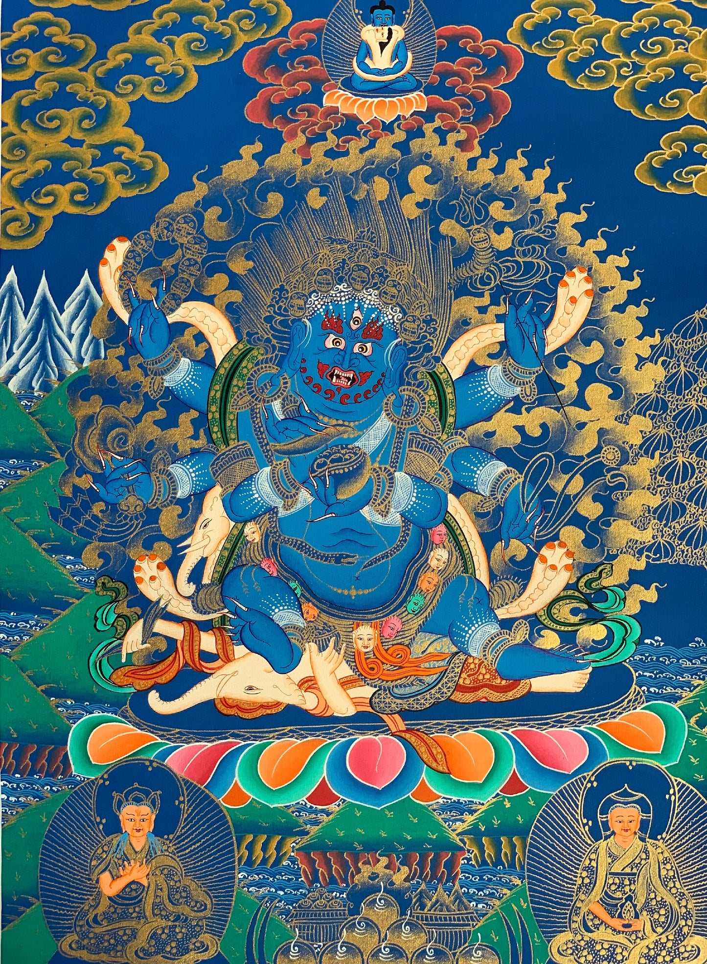 6-Armed,  Mahakala, Kalabhairava, Master Quality Thangka Painting, Original Art  18 x 24 -Inches