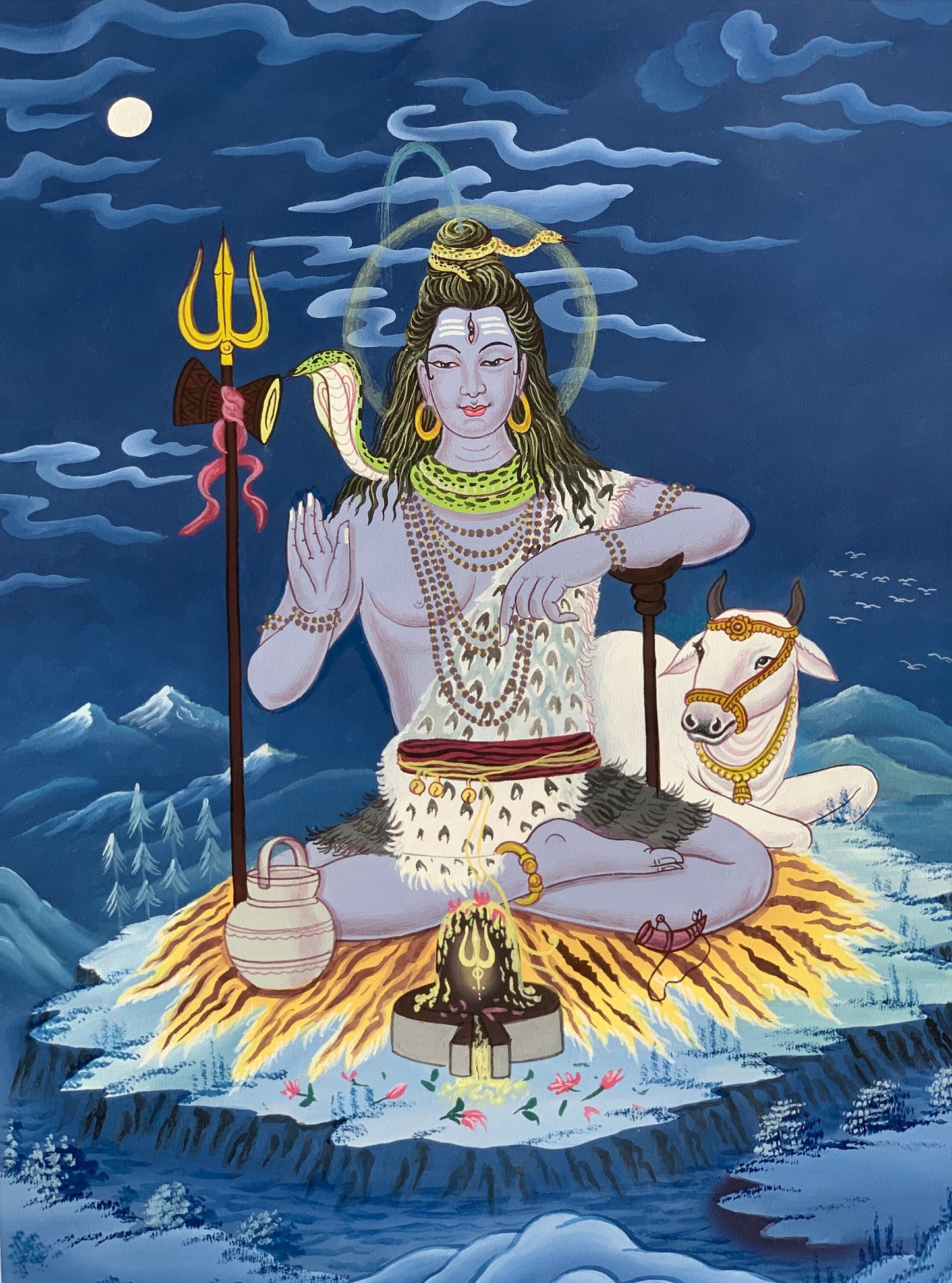 Lord Shiva/ Mahadeva/ Shankar God of the Gods Newari Paubha/ Pauva Thangka Painting Original Art