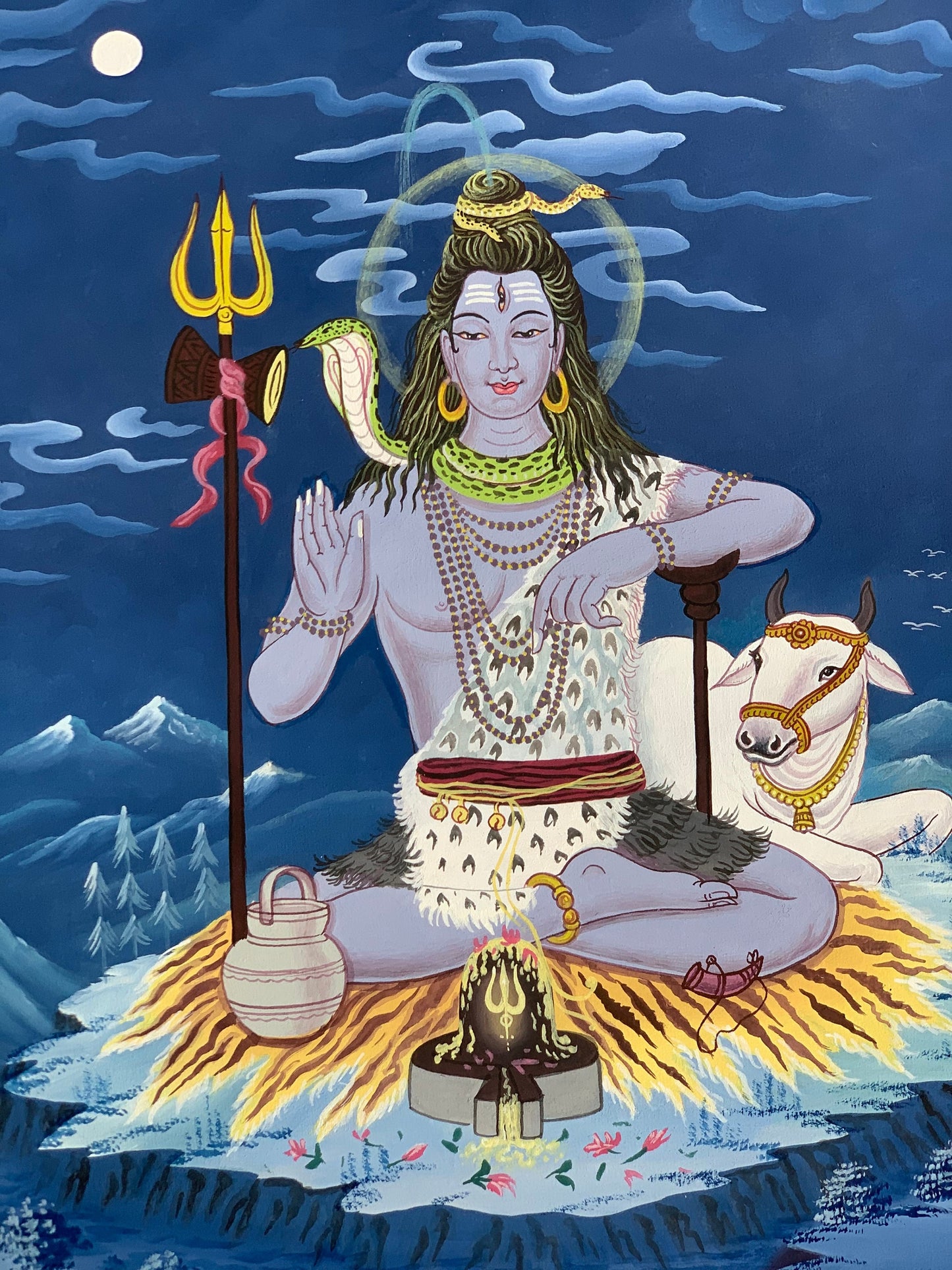 Lord Shiva/ Mahadeva/ Shankar God of the Gods Newari Paubha/ Pauva Thangka Painting Original Art