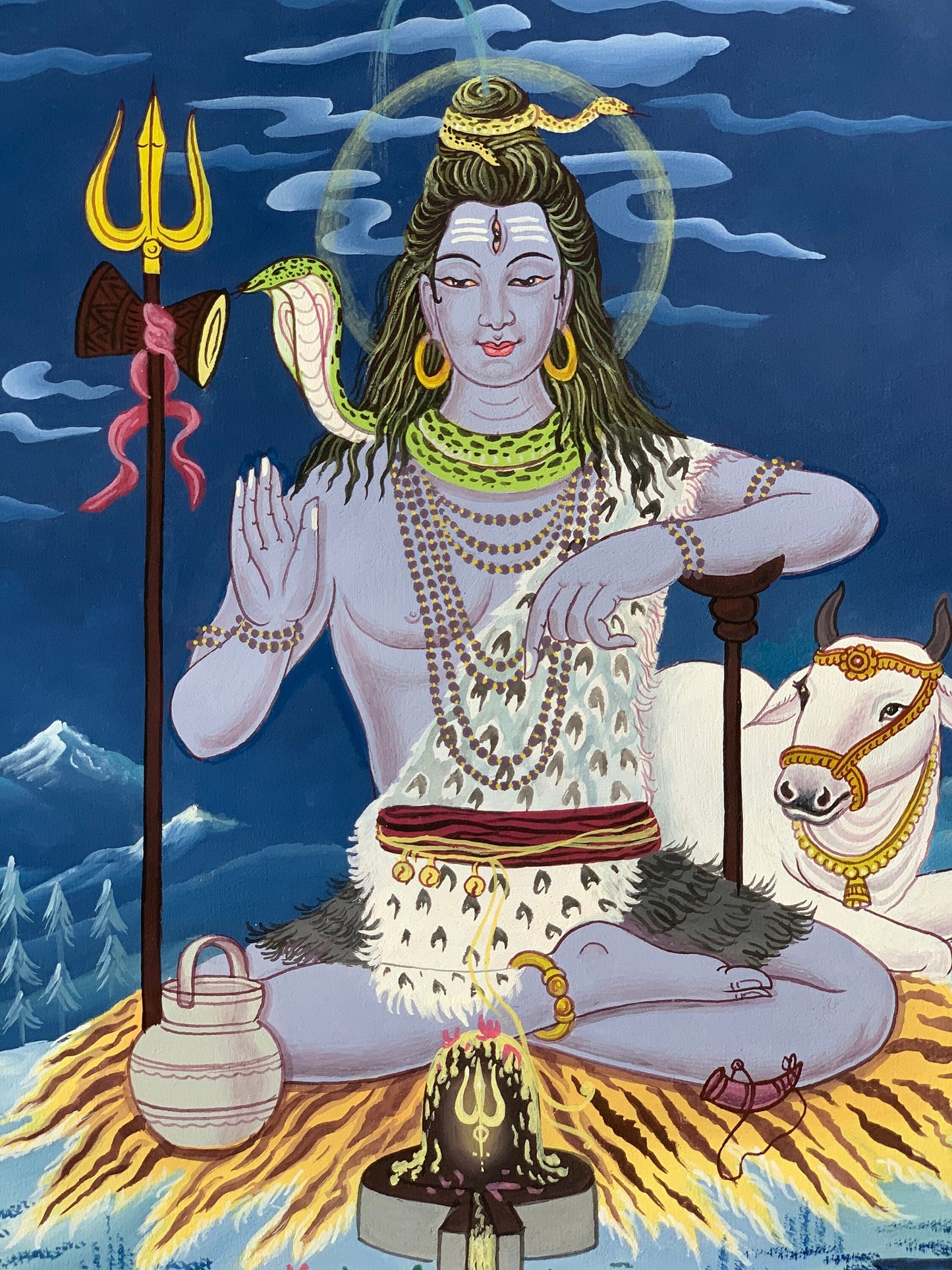 Lord Shiva/ Mahadeva/ Shankar God of the Gods Newari Paubha/ Pauva Thangka Painting Original Art