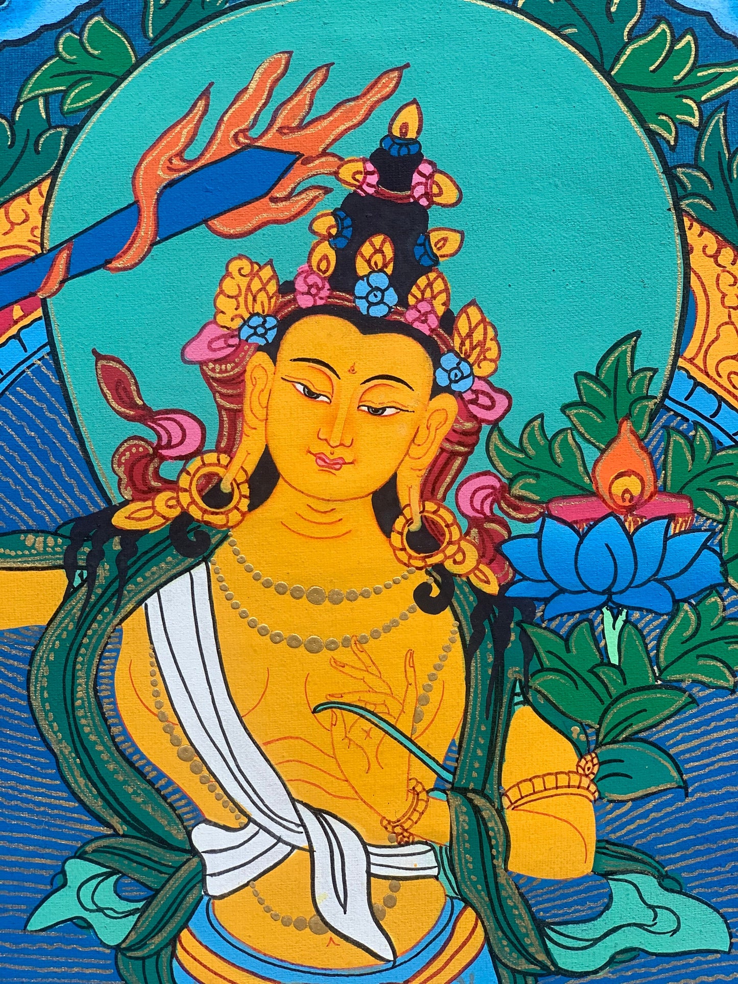 Manjushri/Manjusri/Manjushree Master Quality Hand-painted Original Tibetan Tibetan Thangka Compassion Meditation  Art  11 x 15 Inch