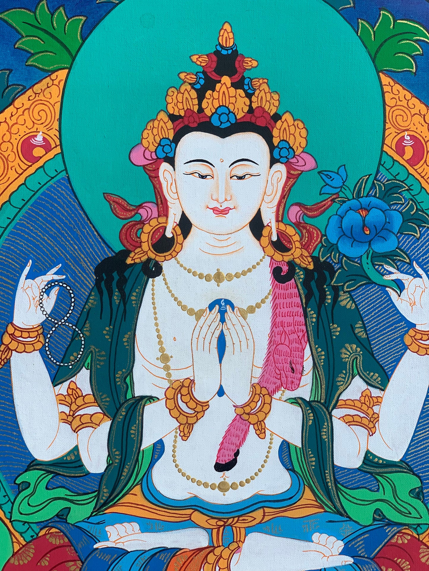 4 -Armed, Chyangresi, Chenrezig, Avalokiteshvara, Fine Quality, Tibetan Thangka Painting, Original Hand Painting  15 x 20 Inch