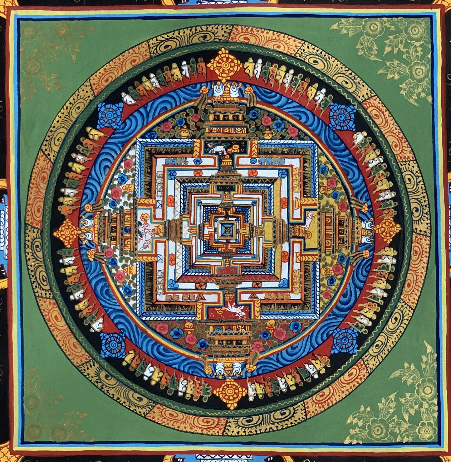 Wheel of Life, Wheel of Time, Kalachakra Mandala, Tibetan Thangka Painting, Original Art  13 x 13 Inch