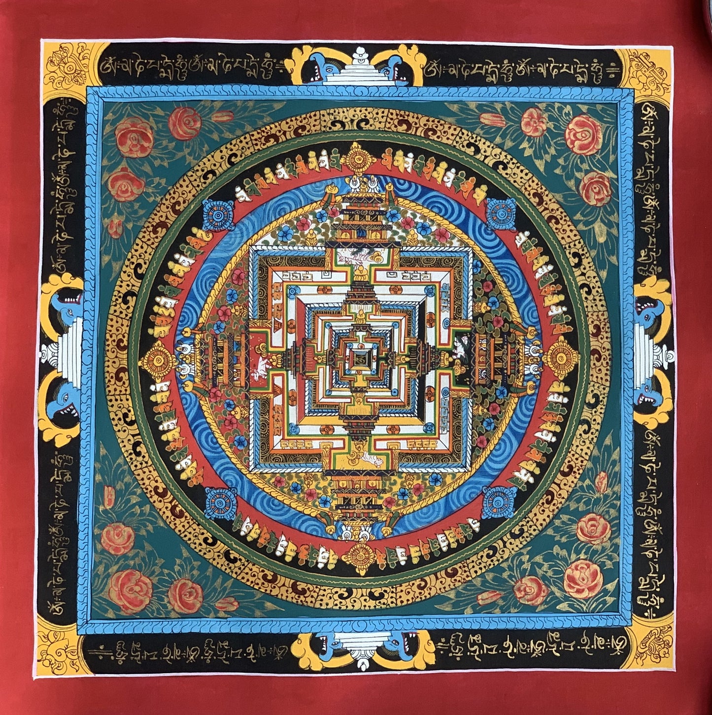 Wheel of Life, Wheel of Time, Kalachakra Mandala, Tibetan Thangka Painting, Original Art  13 x 13 Inch