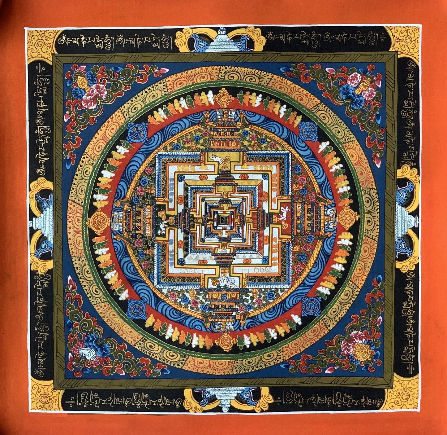 Wheel of Life, Wheel of Time, Kalachakra Mandala, Hand-painted, Tibetan Thangka Painting, Original Art  13 x 13 Inch