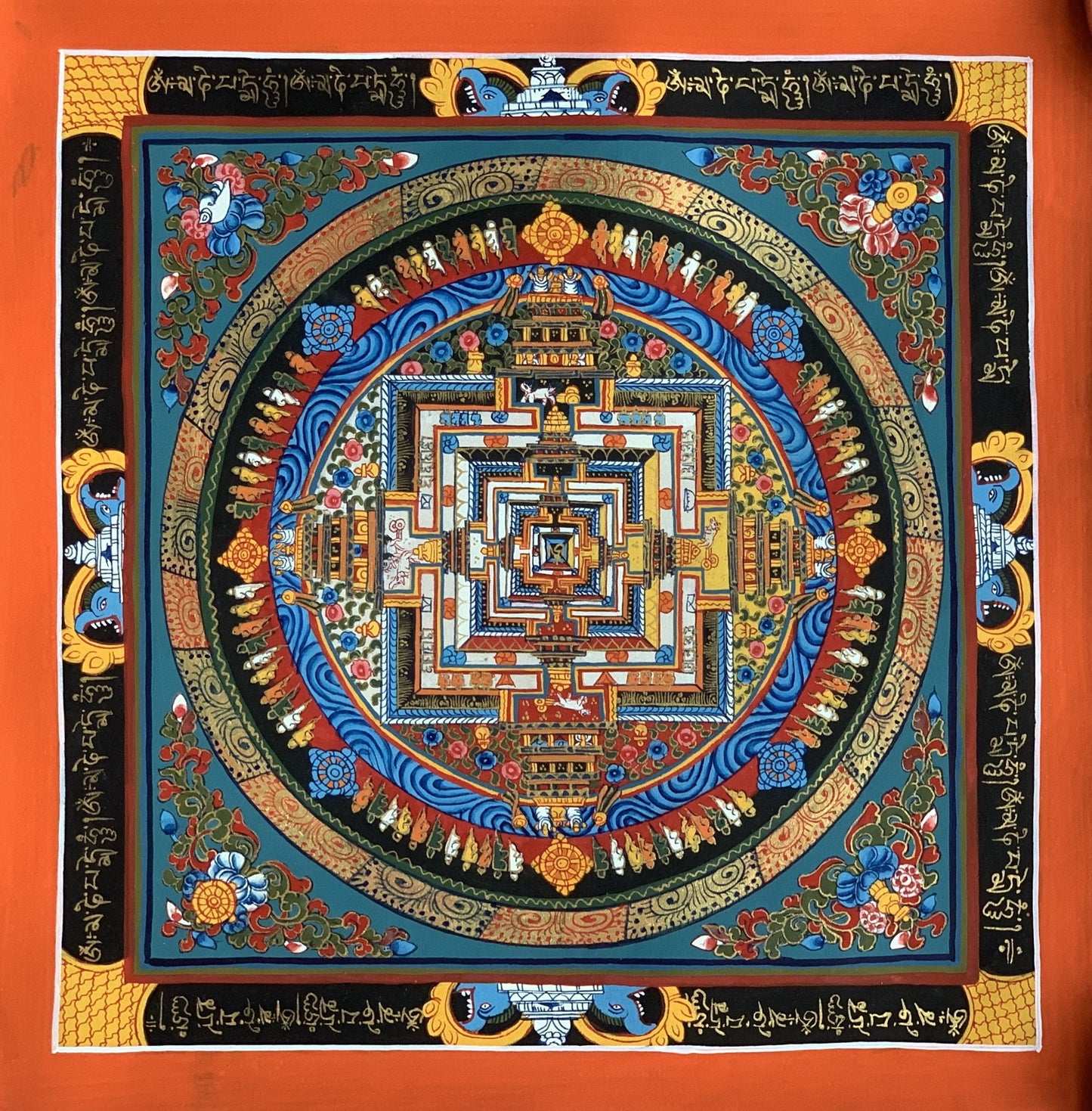 Wheel of Life, Wheel of Time, Kalachakra Mandala, Hand-painted, Tibetan Thangka Painting, Original Art  13 x 13 Inch