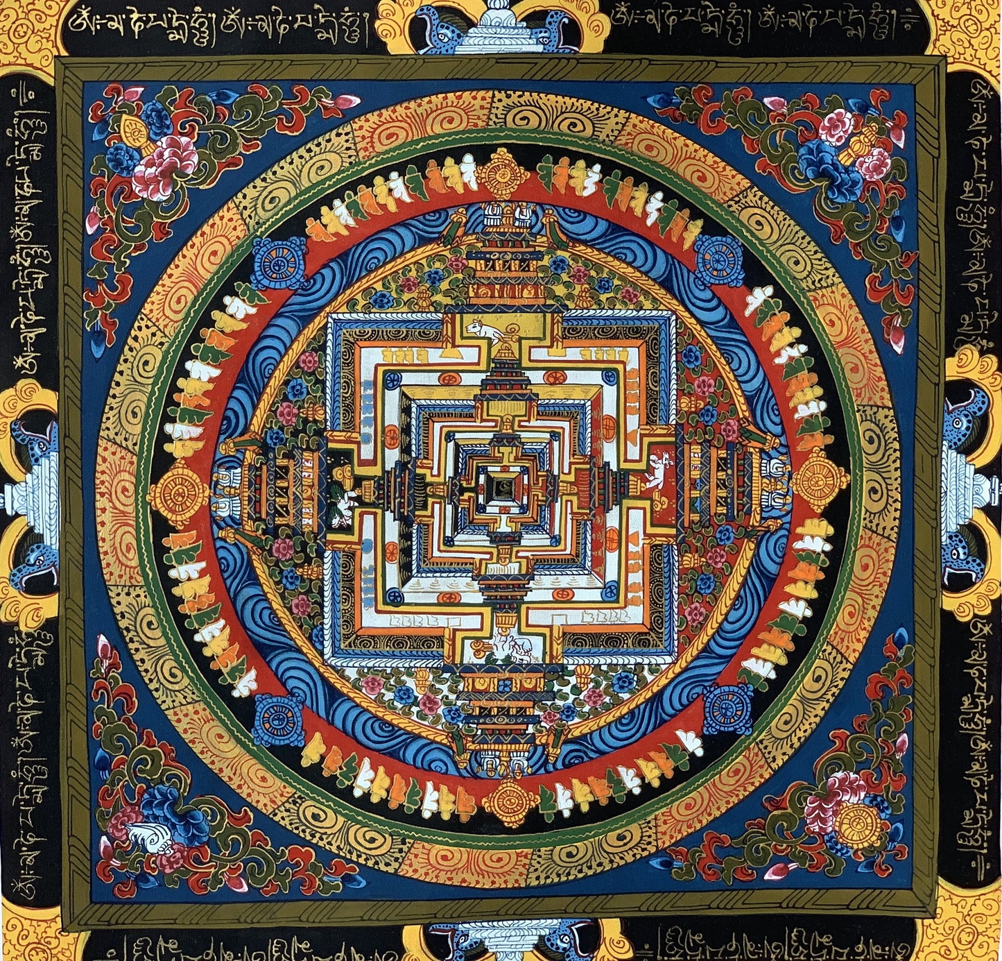 Wheel of Life, Wheel of Time, Kalachakra Mandala, Hand-painted, Tibetan Thangka Painting, Original Art  13 x 13 Inch