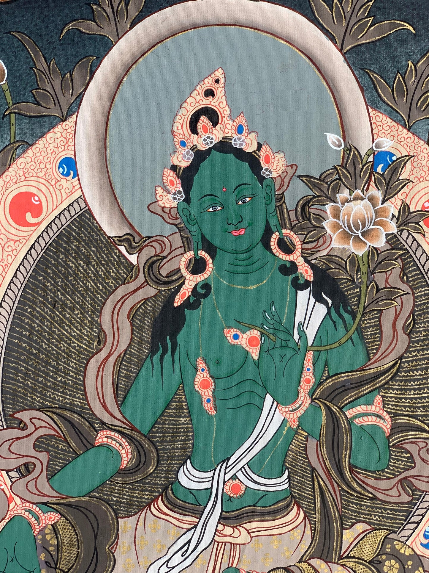 Green  Tara, Shyamatara,  Mother Goddess, Master Quality Thangka Painting, Original Hand Painting  Meditation Art 16 x 22 Inch