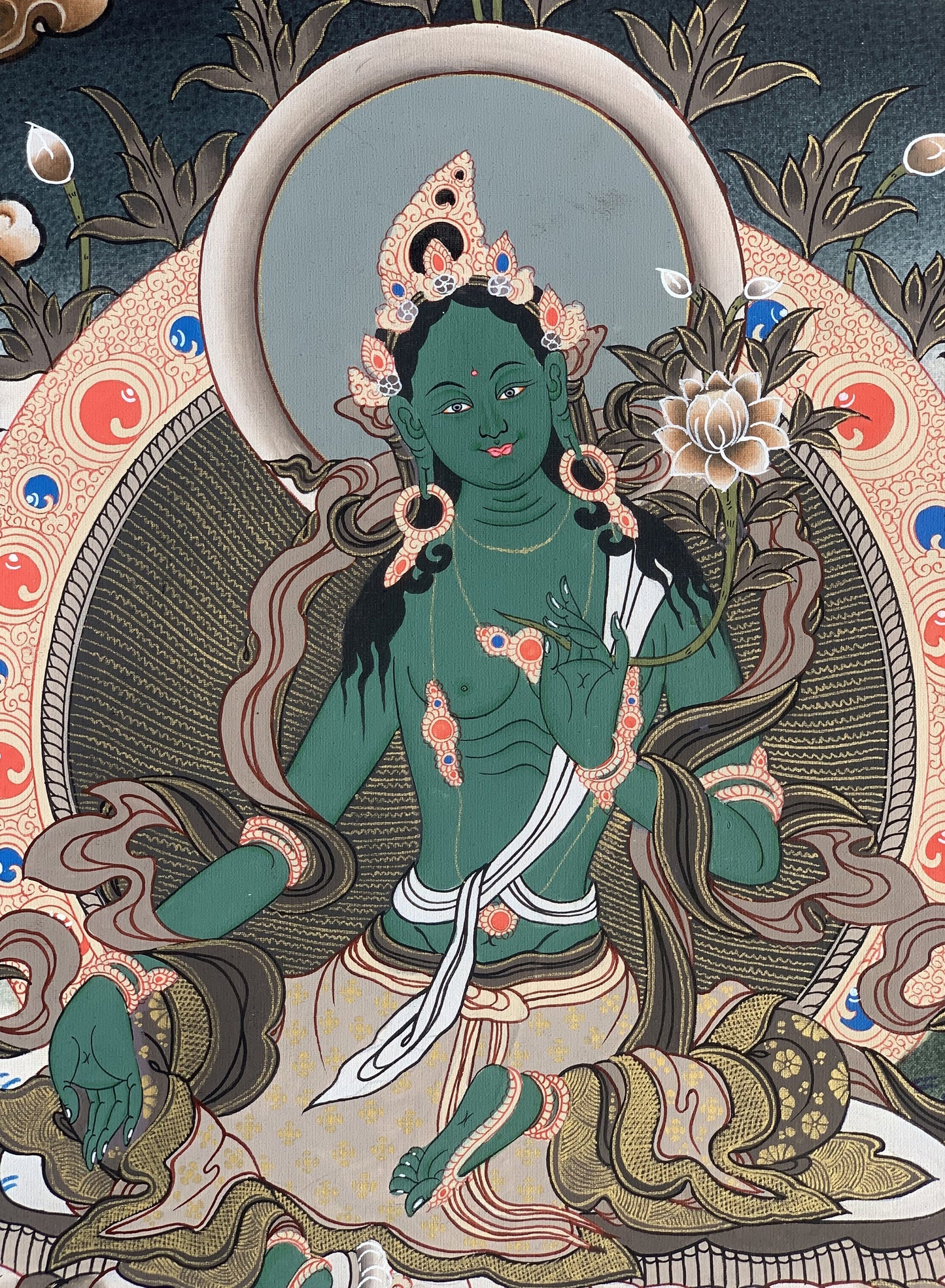 Green  Tara, Shyamatara,  Mother Goddess, Master Quality Thangka Painting, Original Hand Painting  Meditation Art 16 x 22 Inch