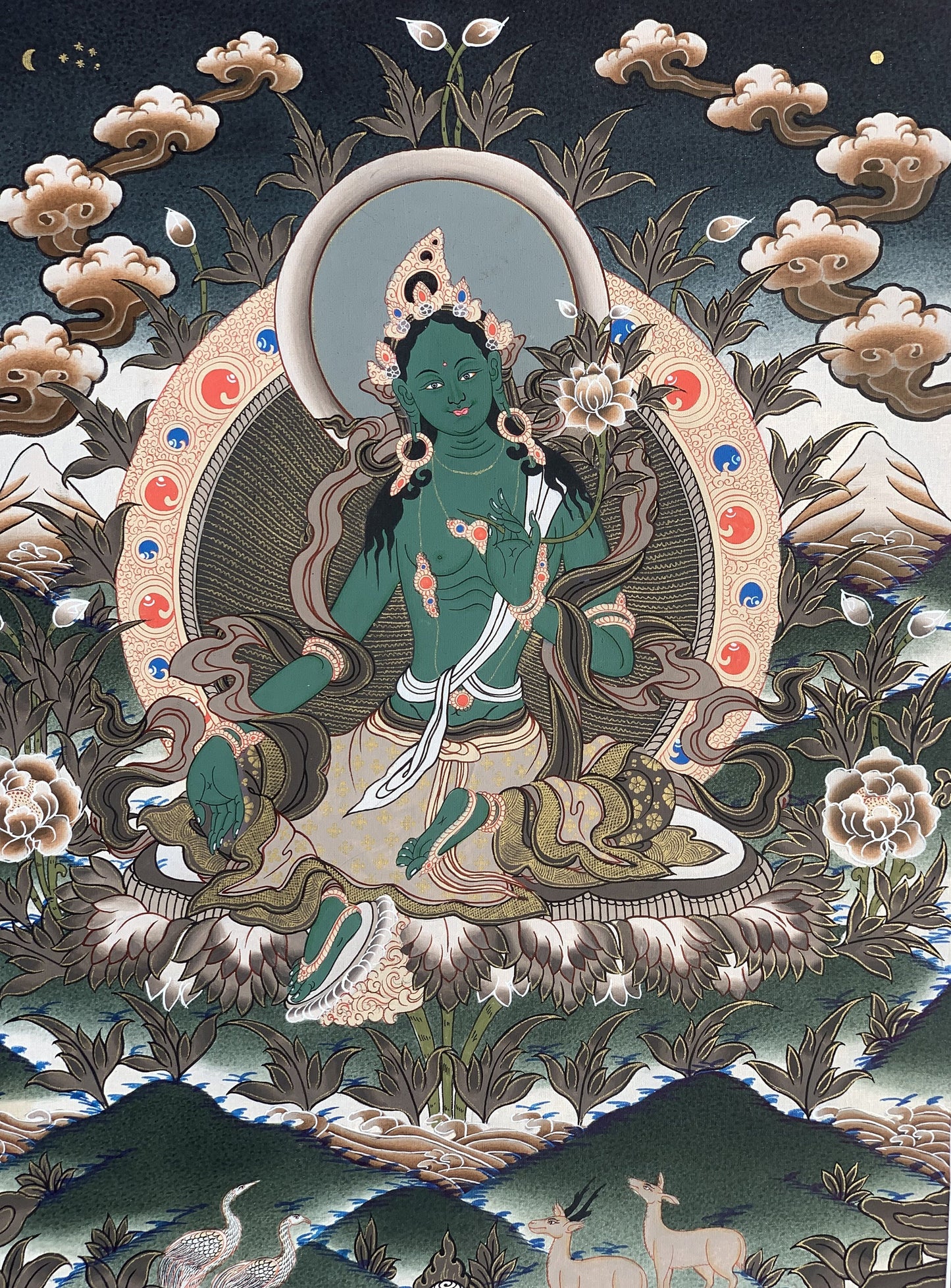 Green  Tara, Shyamatara,  Mother Goddess, Master Quality Thangka Painting, Original Hand Painting  Meditation Art 16 x 22 Inch