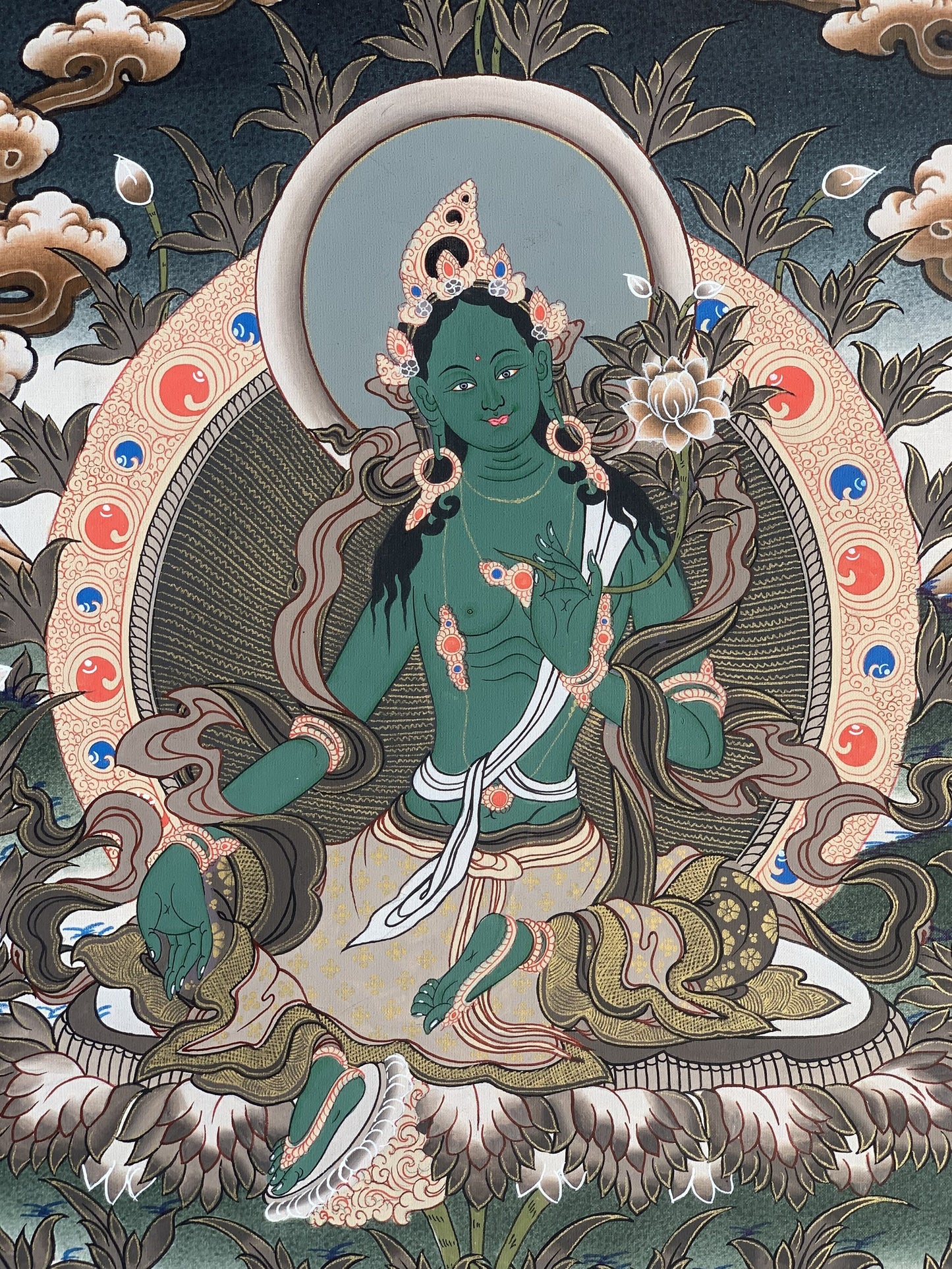 Green  Tara, Shyamatara,  Mother Goddess, Master Quality Thangka Painting, Original Hand Painting  Meditation Art 16 x 22 Inch