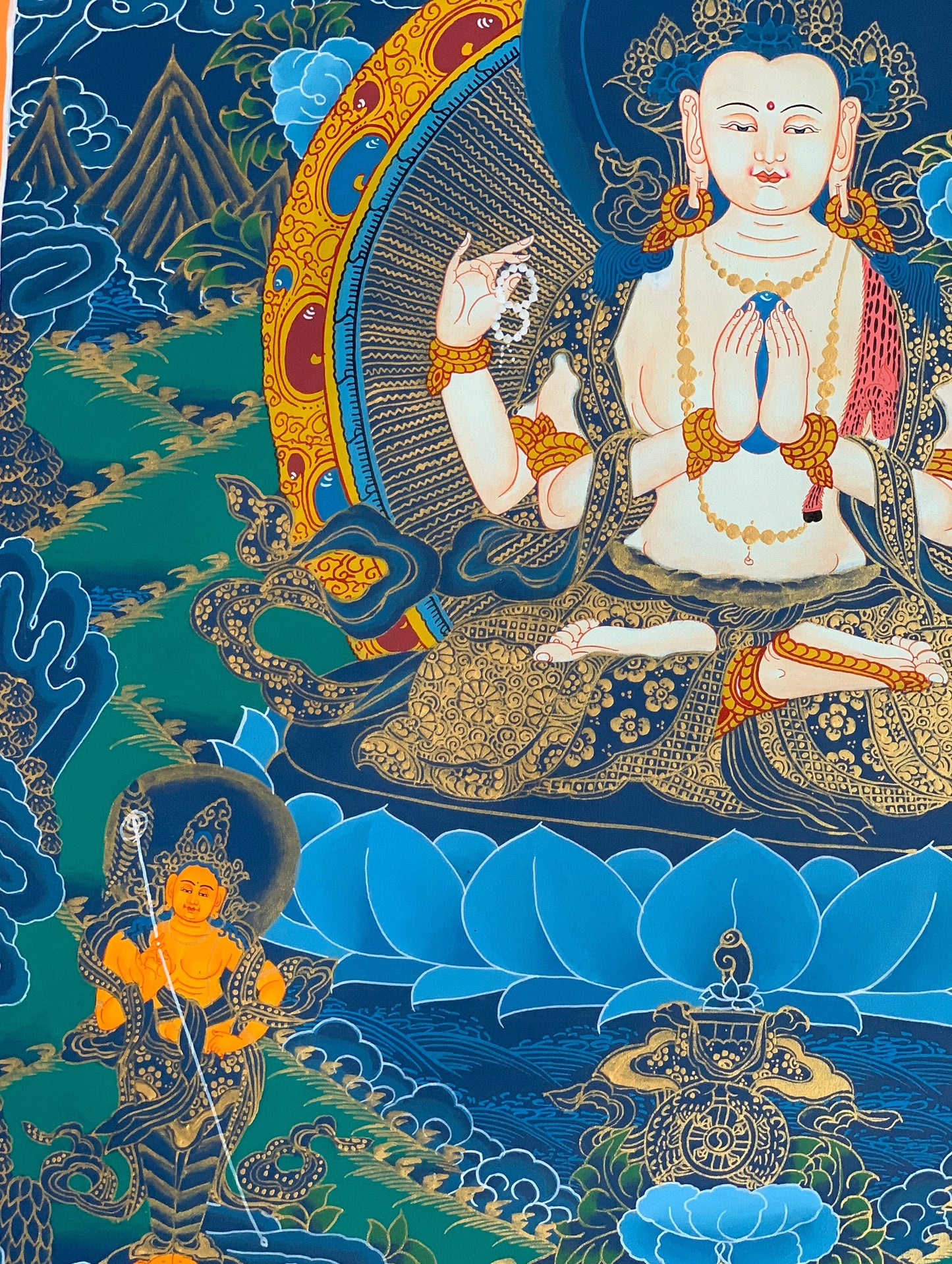 4 -Armed, Chyangresi, Chenrezig, Avalokiteshvara, Master Quality, Tibetan Thangka Painting, Original Hand Painting  18 x 24 Inch