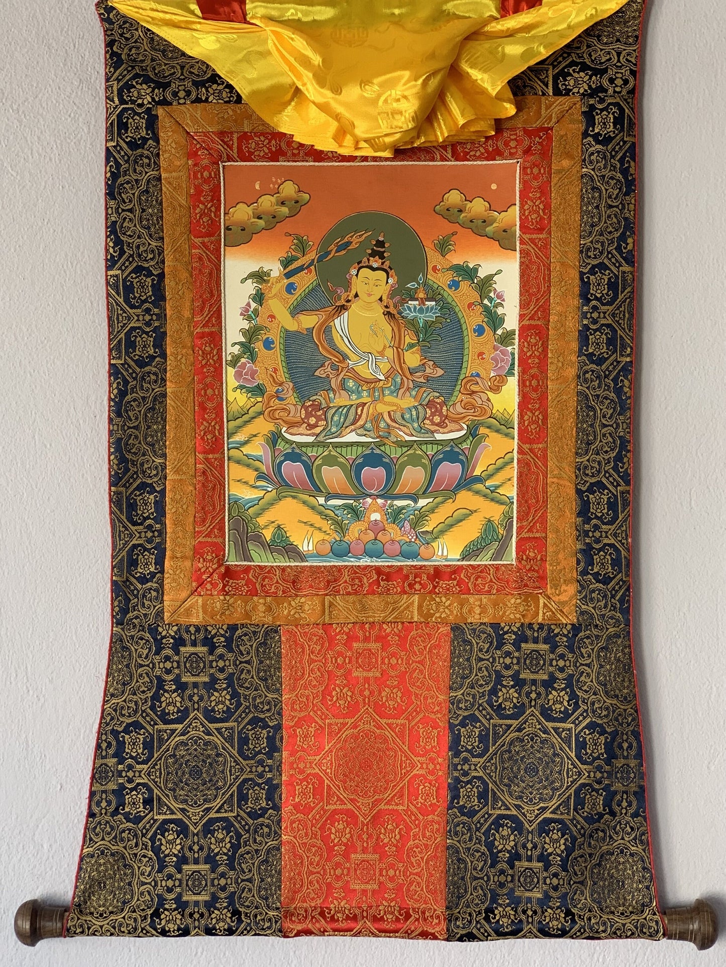 Bodhisattva of Compassion Manjushri /Manjusri/ Manjushree Original Hand-Painted Tibetan Thangka Painting/ Compassion Art With Silk Frame