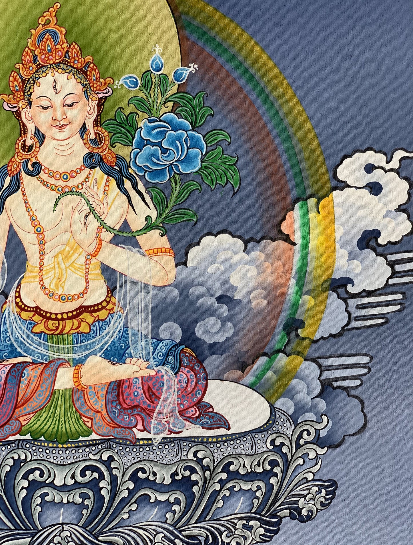 White Tara/ Mother Goddess Masterpiece Tibetan Thangka Painting/ Meditation Art /Wall Hanging Original Hand Painting