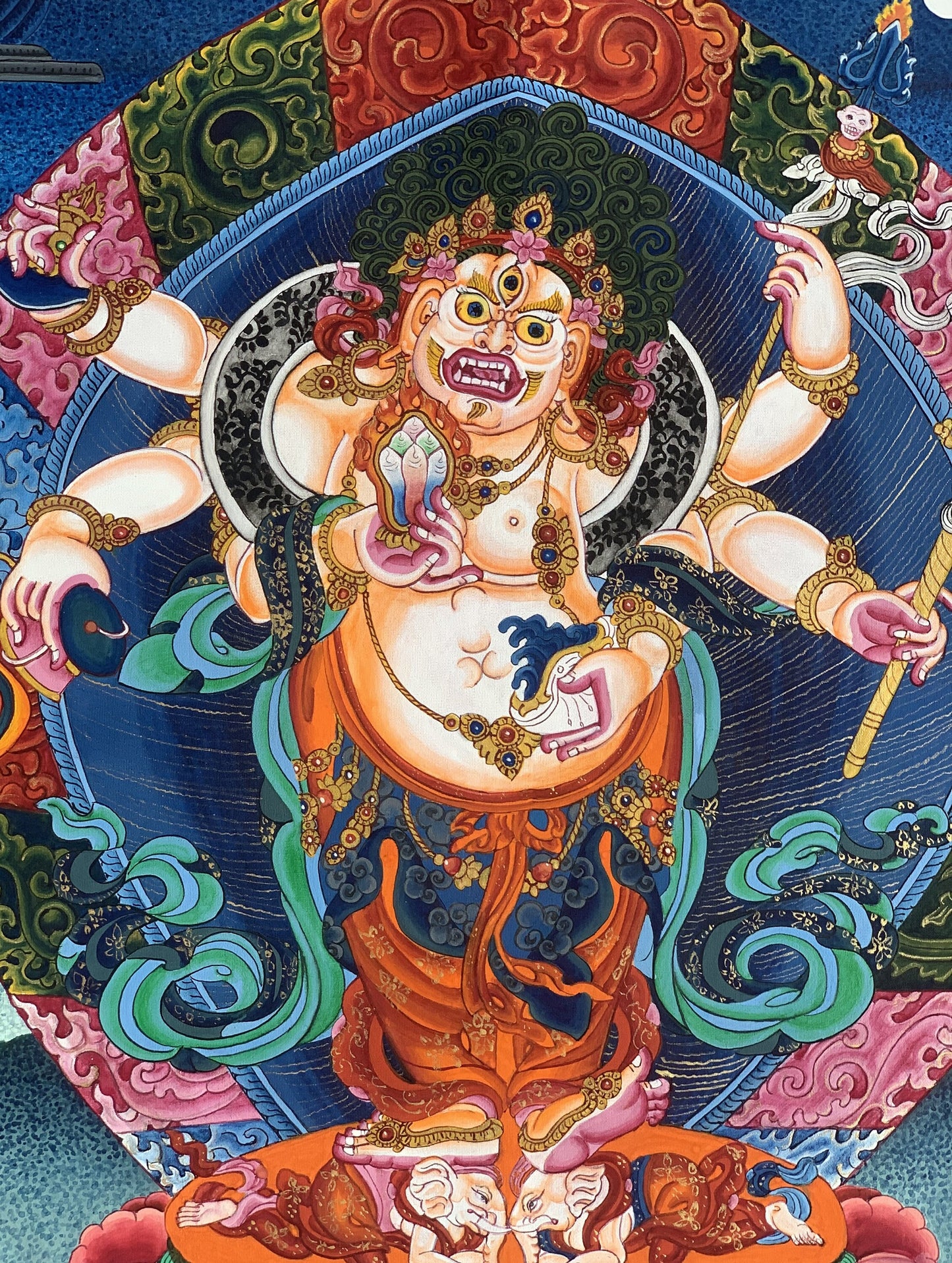 6-Armed,  White Mahakala, Mahakala, Kalabhairava, Master Quality Newari Paubha/Pauva/ Thangka, Original Hand-Painting 19 x 24 -Inches