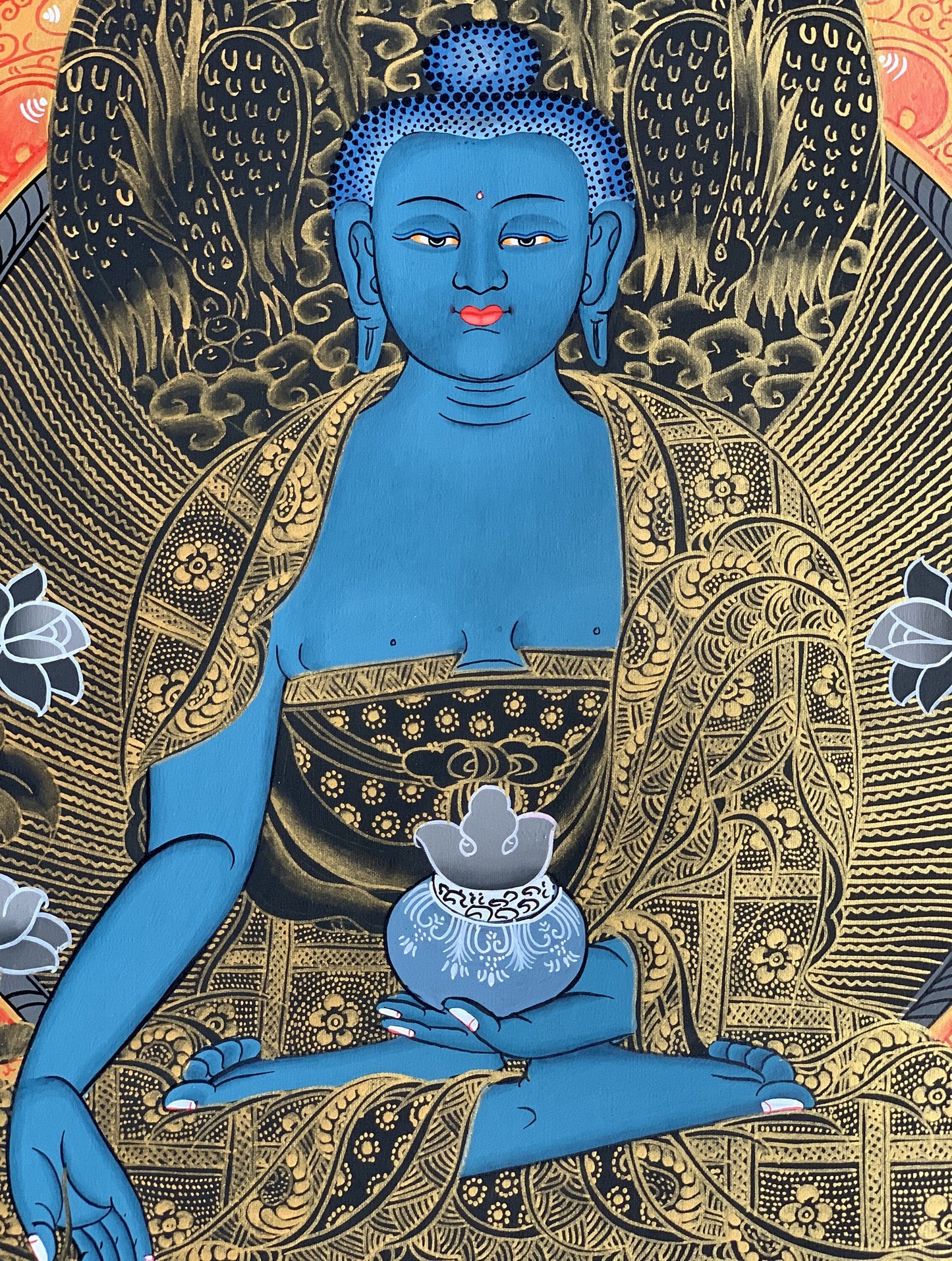 Medicine Buddha, Medicine Master, BhaisajyaGuru, Masterpiece Master Quality Original Tibetan Thangka Painting Compassion Meditation Art