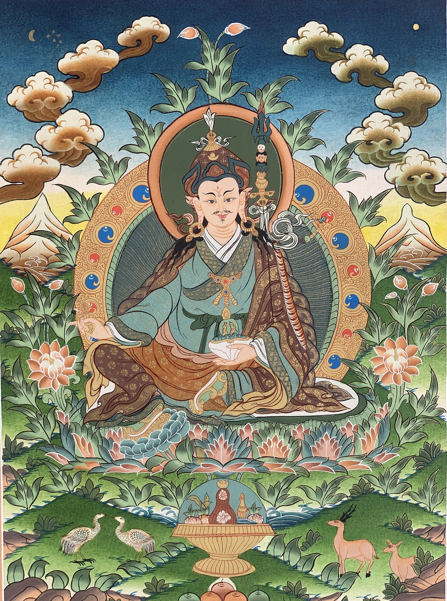 Guru Padmasambhava, Guru Rinpoche, Master Quality Tibetan Thangka Painting, Original Hand Painting Art 16 x 22 Inch