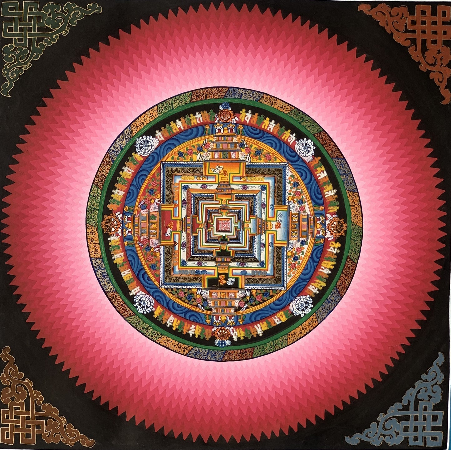 Kalachakra Wheel of Life Wheel of Time Rainbow Mandala Thangka Painting Hand Painting Original Art  20 x 20 Inch