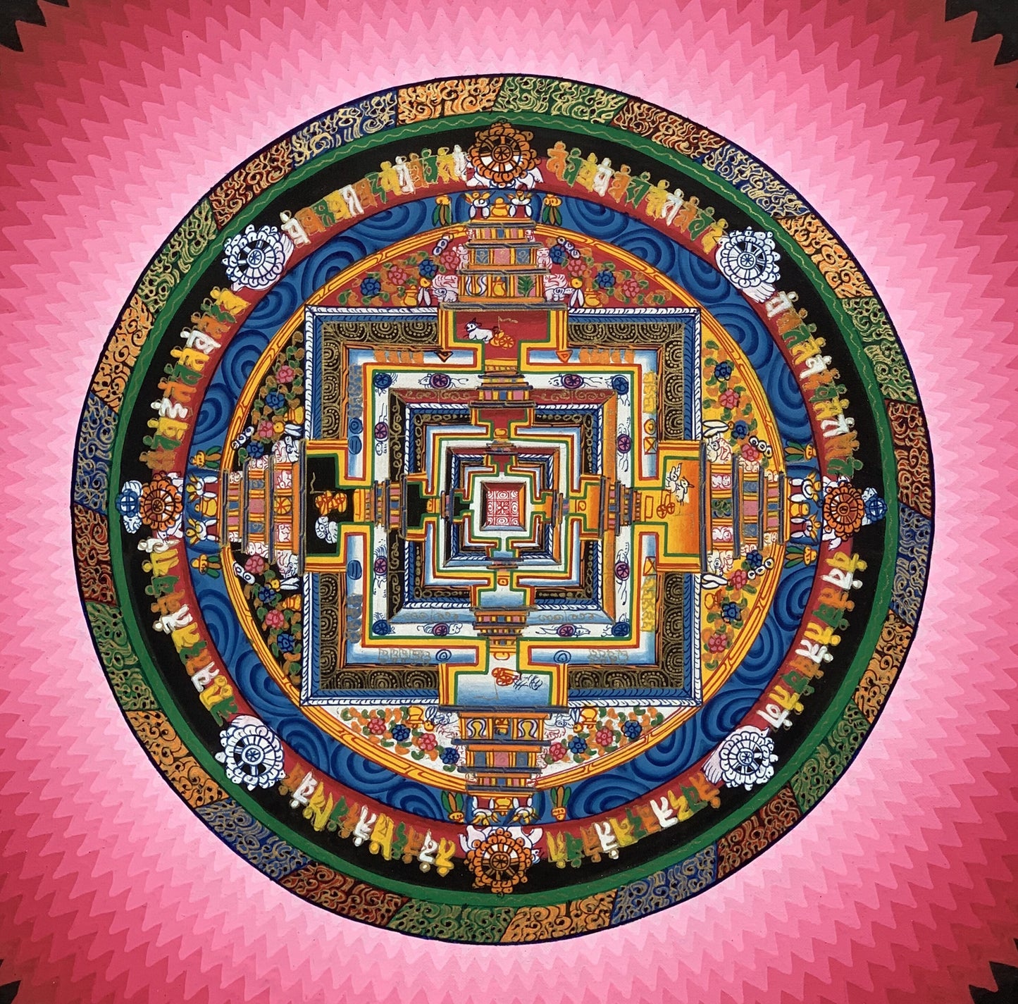 Kalachakra Wheel of Life Wheel of Time Rainbow Mandala Thangka Painting Hand Painting Original Art  20 x 20 Inch