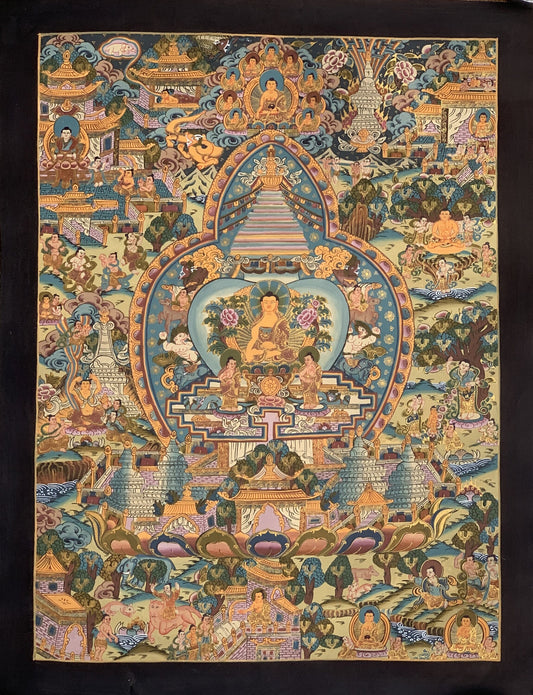 Buddha Life,  Bhavacakra Wheel of Life  Mandala Master Quality Gold Thangka Painting, Original Art  15 x 20-Inch