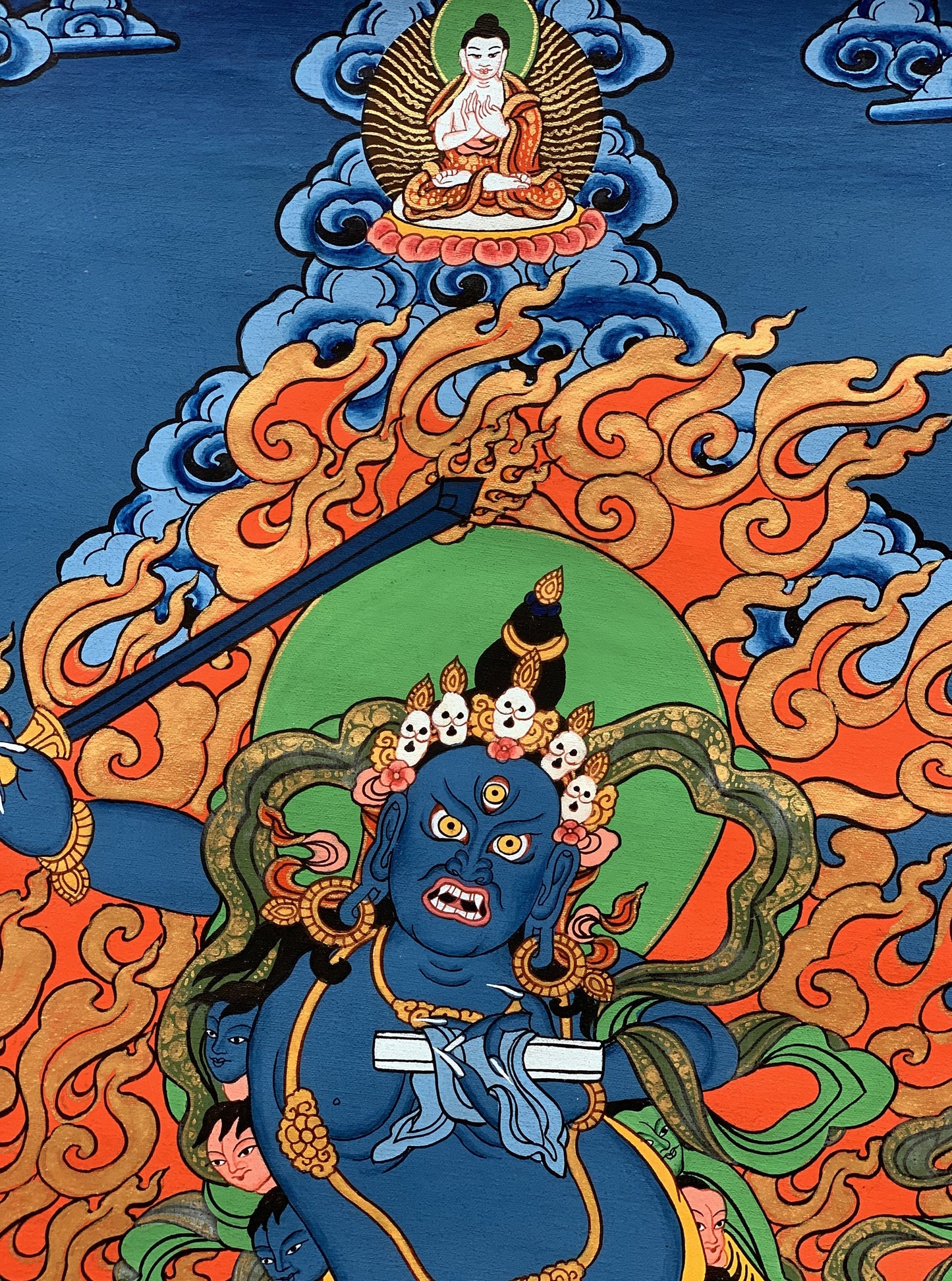 Black Manjushri/Jampel Nagpo/ Krishna Manjushri Thangka Painting/ Original Hand Painting/ Buddhist Art with Premium Silk Brocade