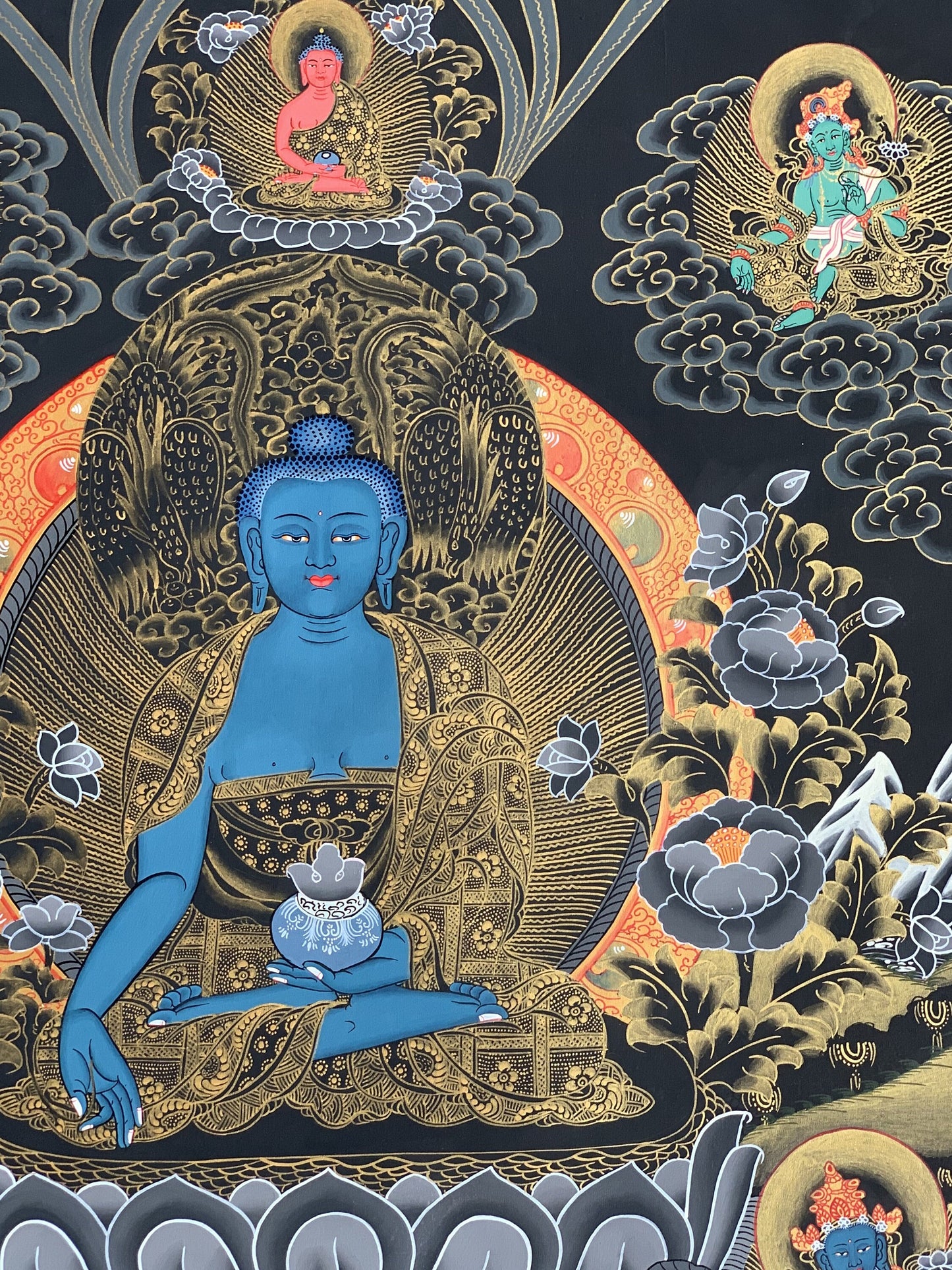 Medicine Buddha, Medicine Master, BhaisajyaGuru, Masterpiece Master Quality Original Tibetan Thangka Painting Compassion Meditation Art