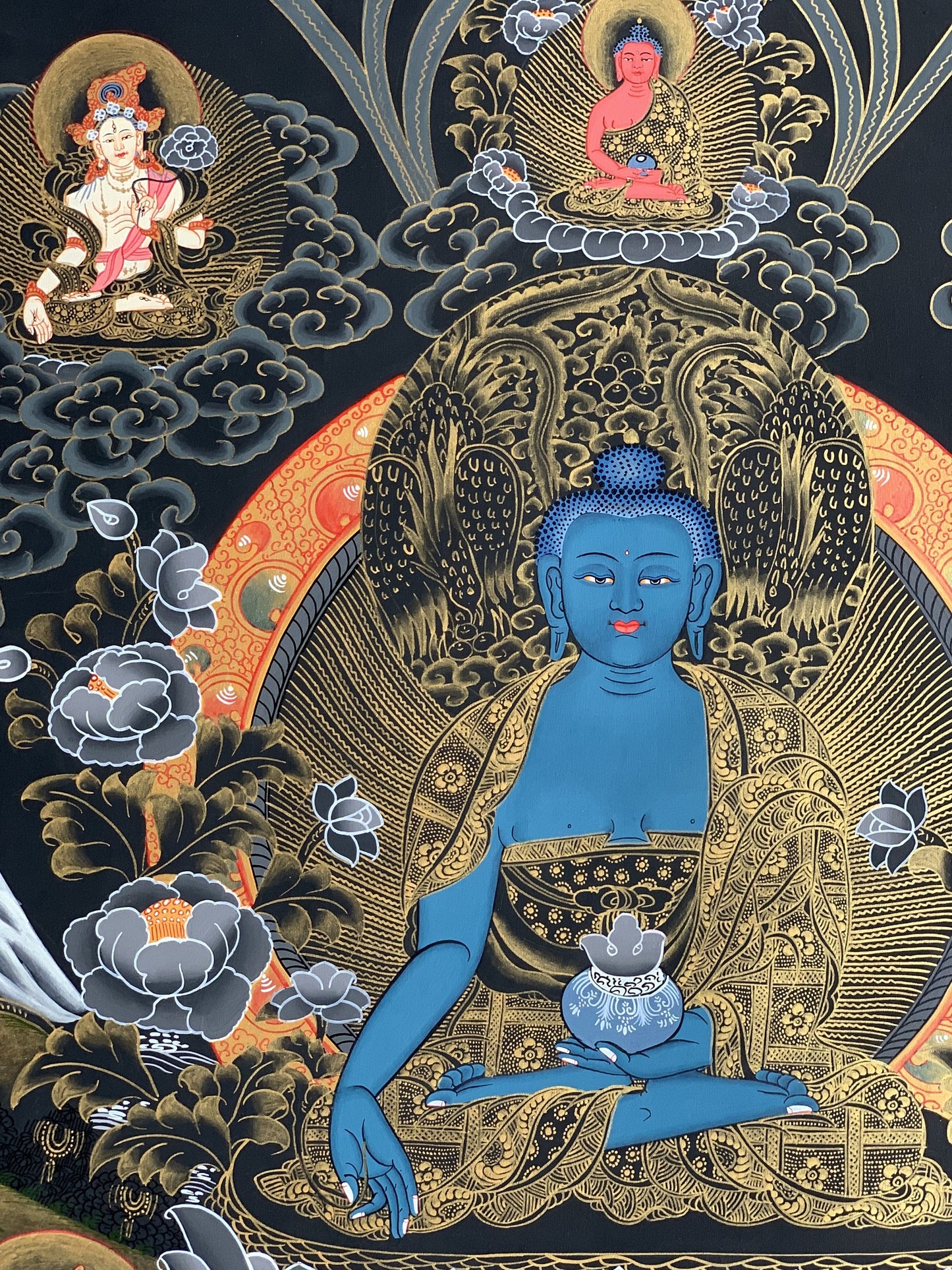 Medicine Buddha, Medicine Master, BhaisajyaGuru, Masterpiece Master Quality Original Tibetan Thangka Painting Compassion Meditation Art